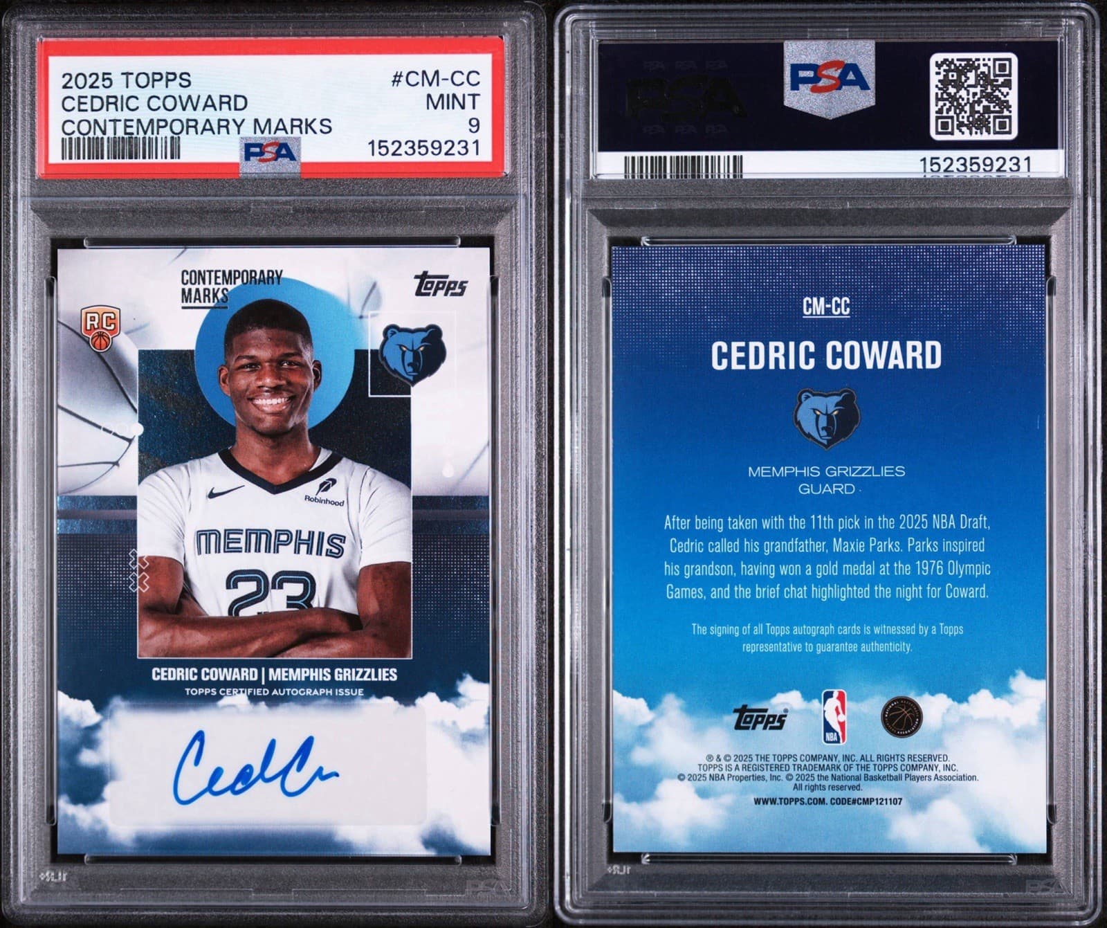 2025-26 Topps - Contemporary Marks Cedric Coward #CM-CC (AU, RC). PSA 9 MINT