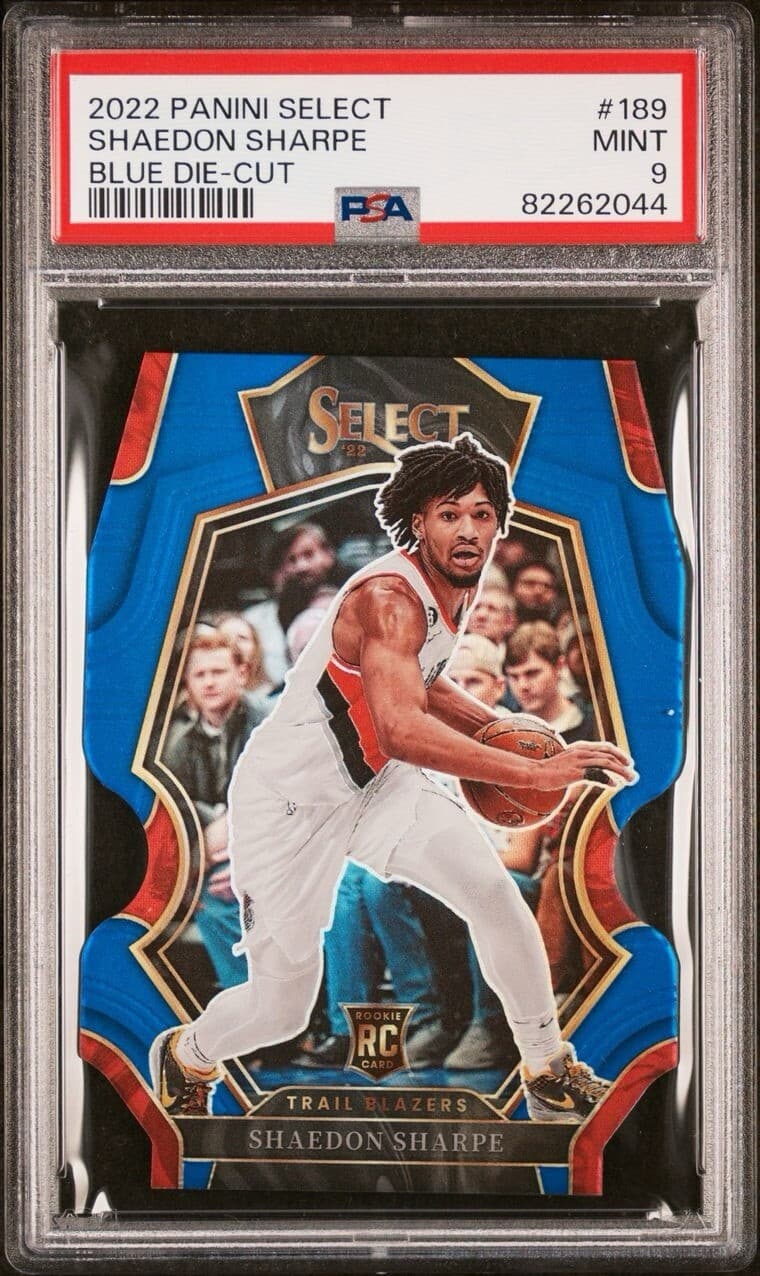 2022 Panini Select Shaedon Sharpe Blue Die-Cut /249. PSA 9. Pop 9