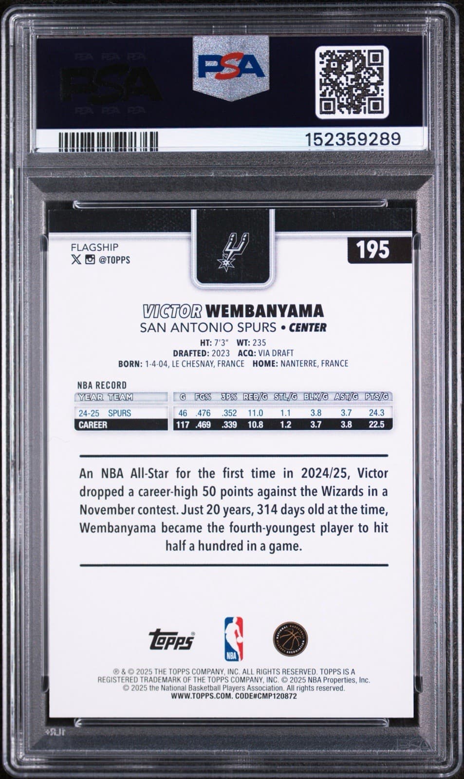 2025-26 Topps - Victor Wembanyama #195 Season Tip-Off. PSA 9 MINT