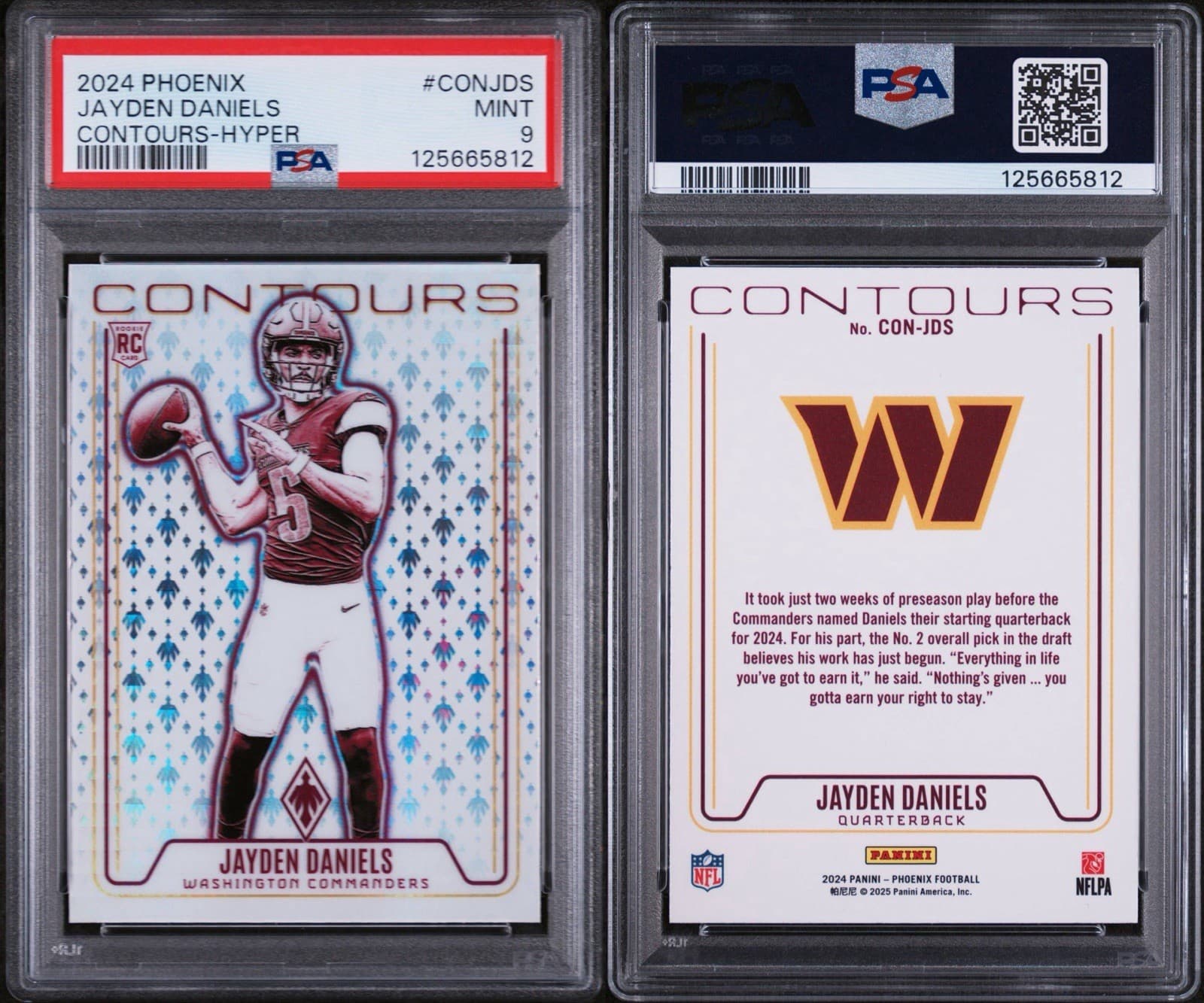 2024 Panini Phoenix Contours Jayden Daniels #CON-JDS Hyper (RC). PSA 9. Low Pop.