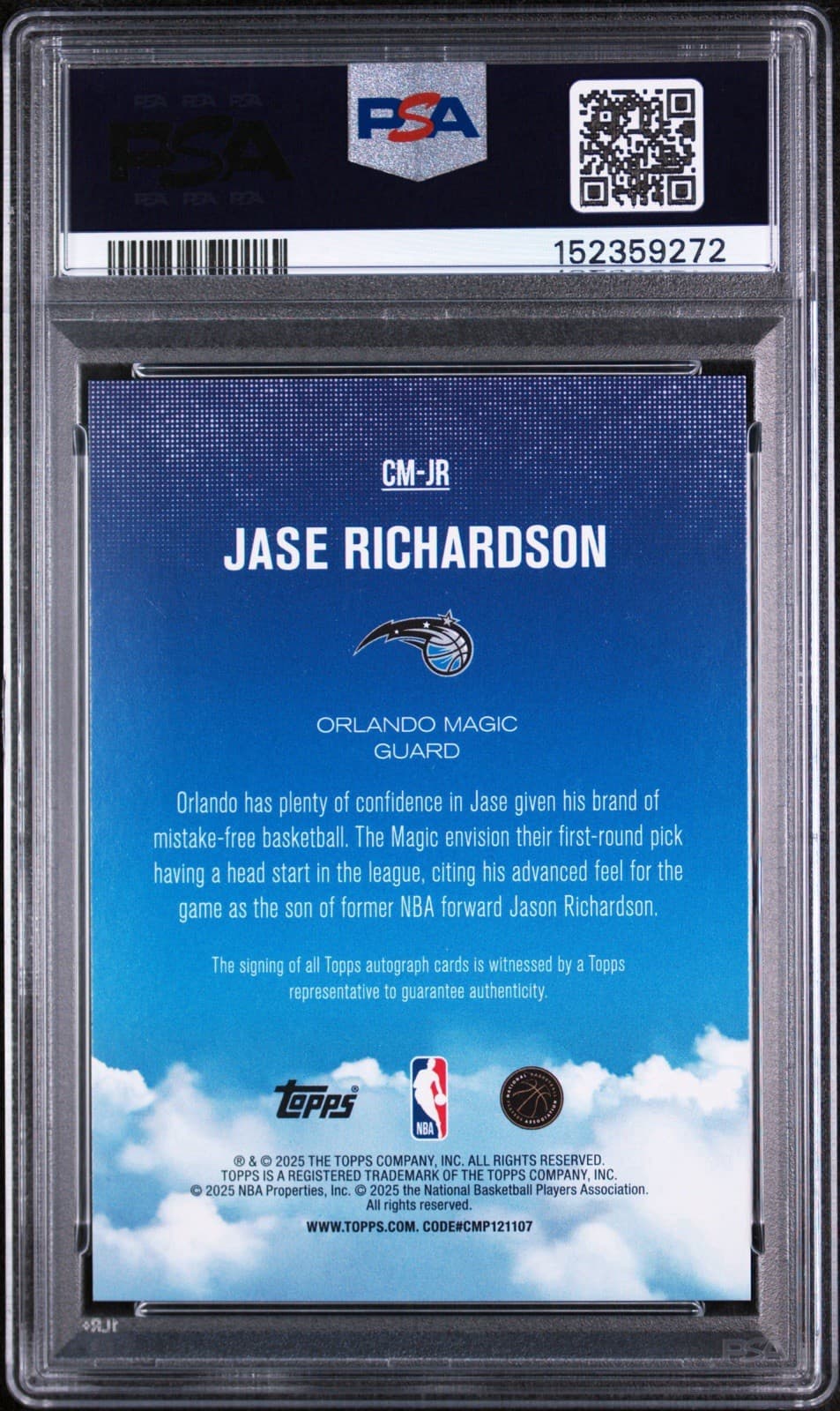 2025 Topps Contemporary Marks Jase Richardson (RC) Auto Gold Rainbow /50. PSA 9