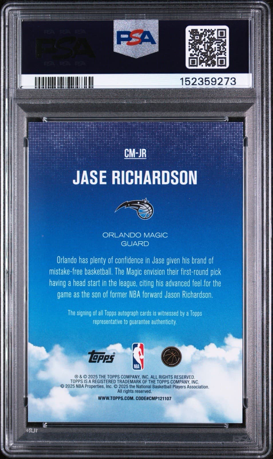 2025-26 Topps - Contemporary Marks Jase Richardson #CM-JR (AU, RC). PSA 9 MINT