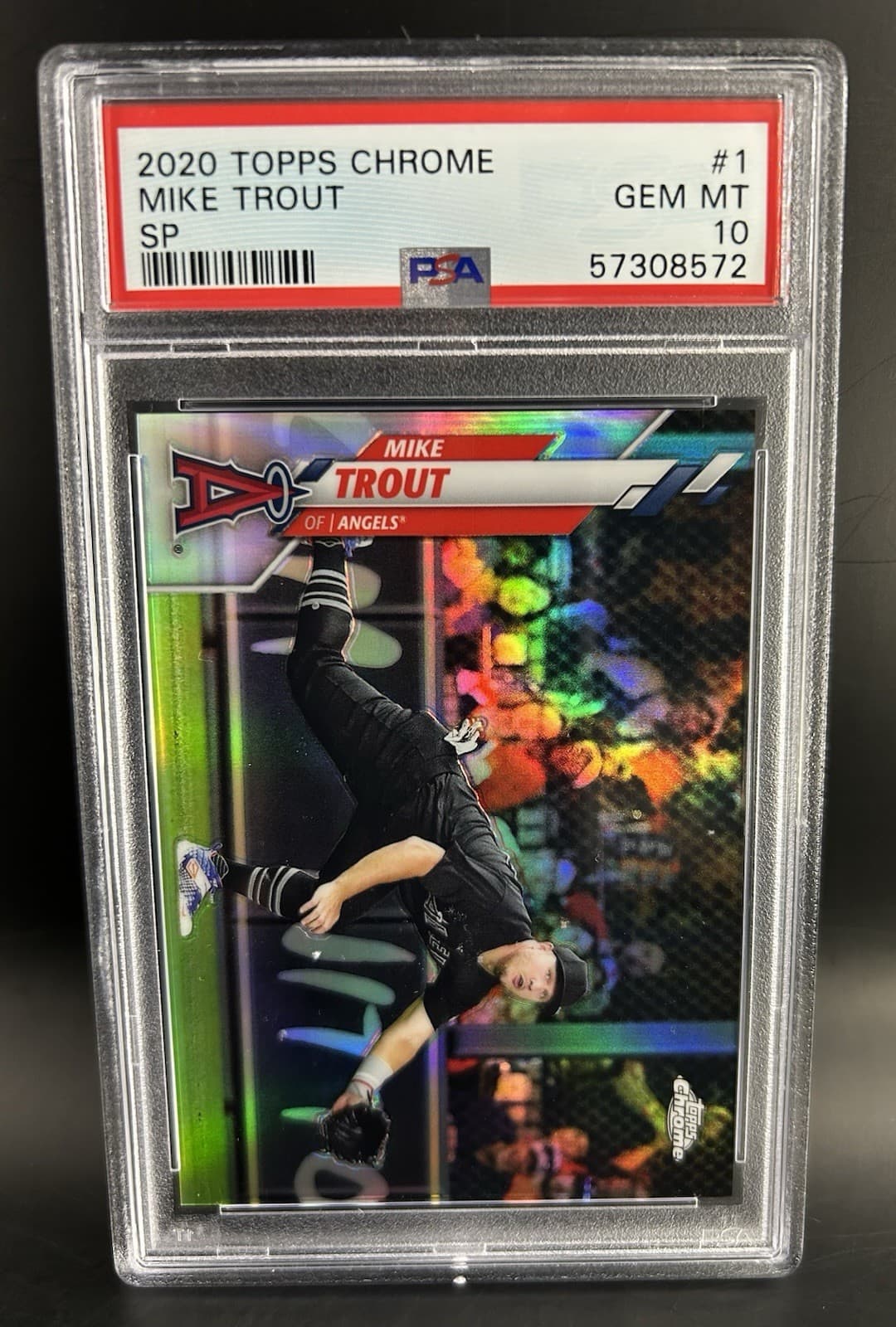 2020 Topps Chrome Mike Trout SP Black Uniform Image Variation Refractor. PSA 10