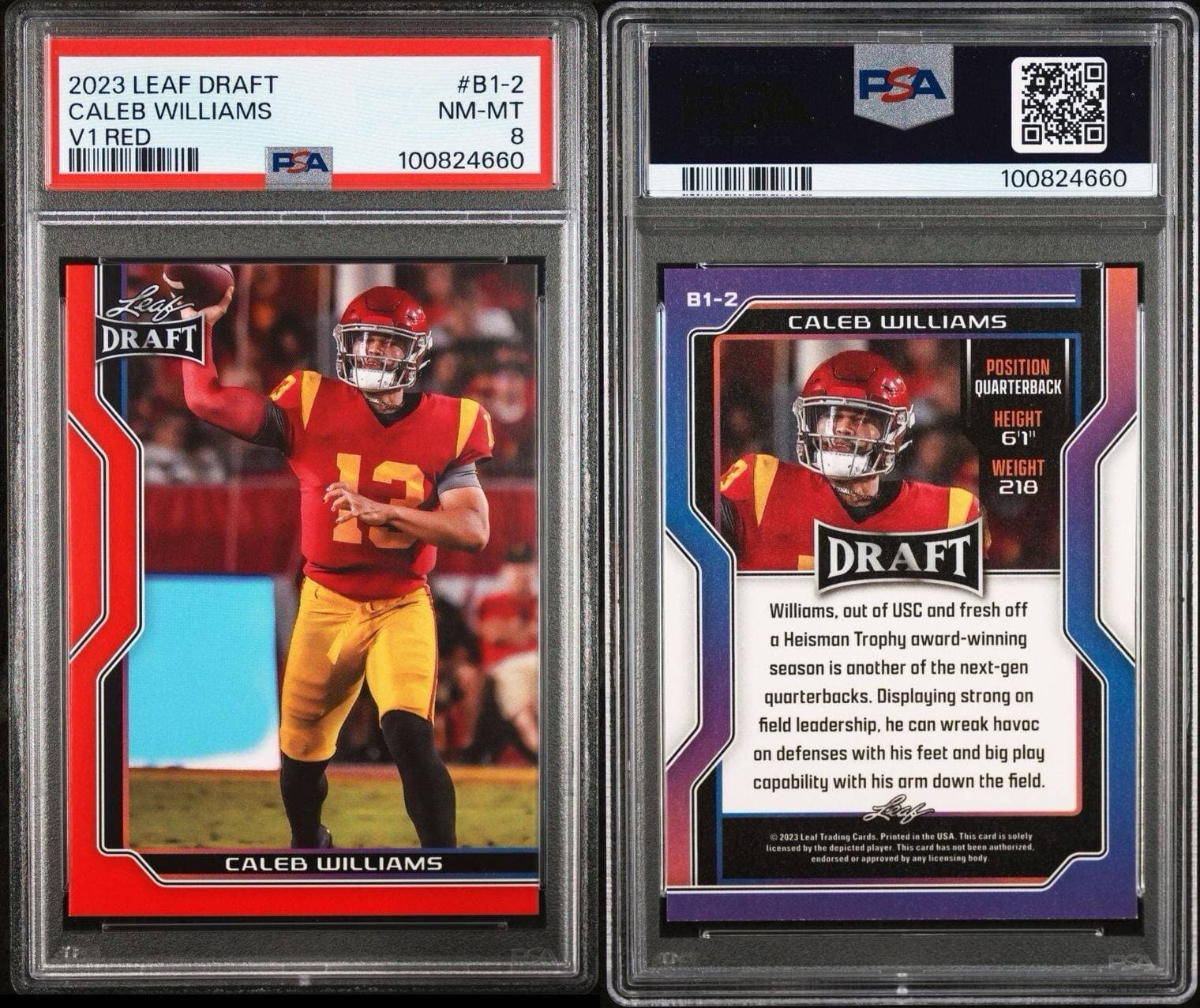 2023 Leaf Draft Caleb Williams #B1-2 V1 Red PSA 8 USC Trojans Bears. PSA 8.