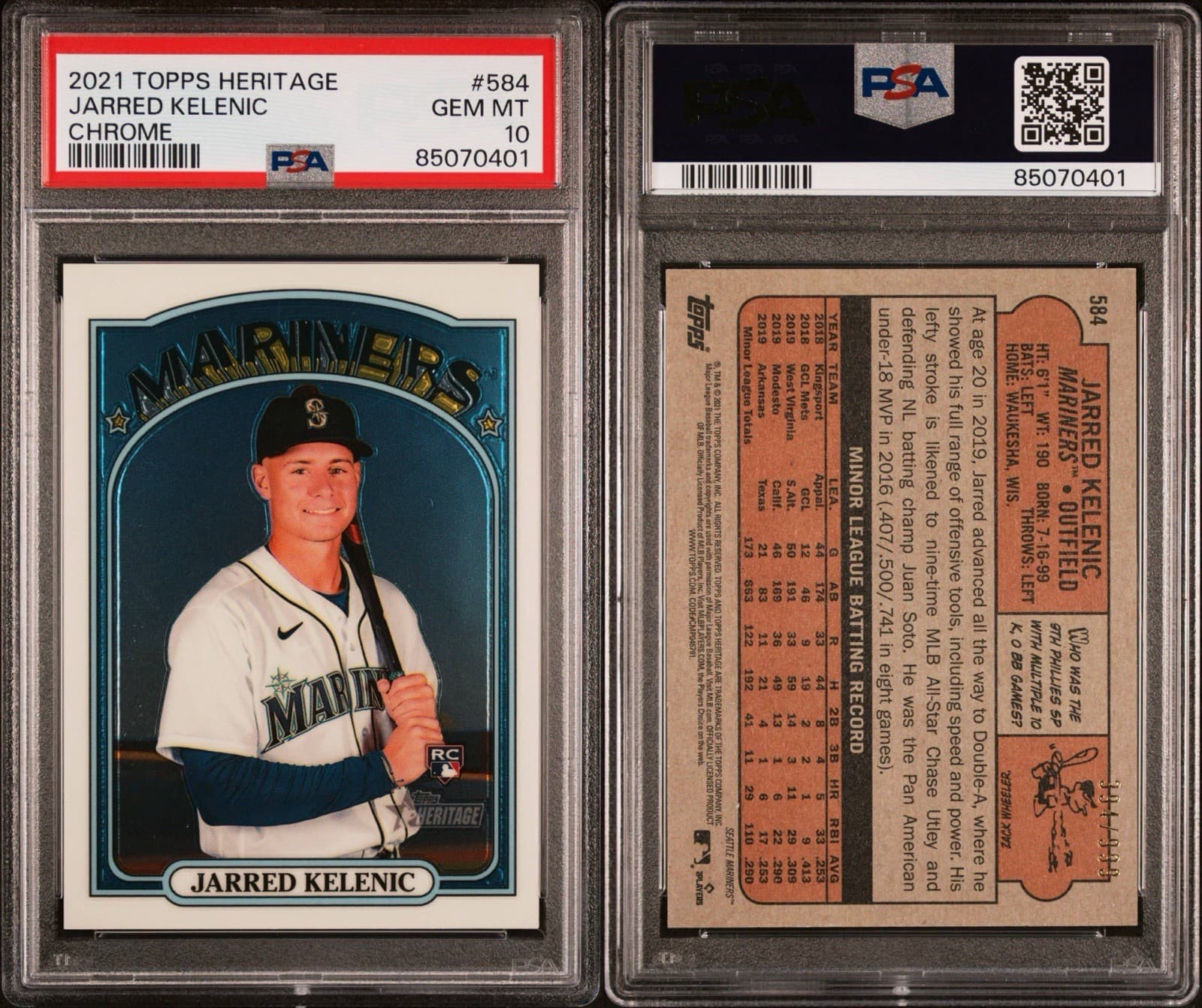 2021 Topps Heritage - Jarred Kelenic #584 Chrome /999 (RC). PSA 10. Pop 15!
