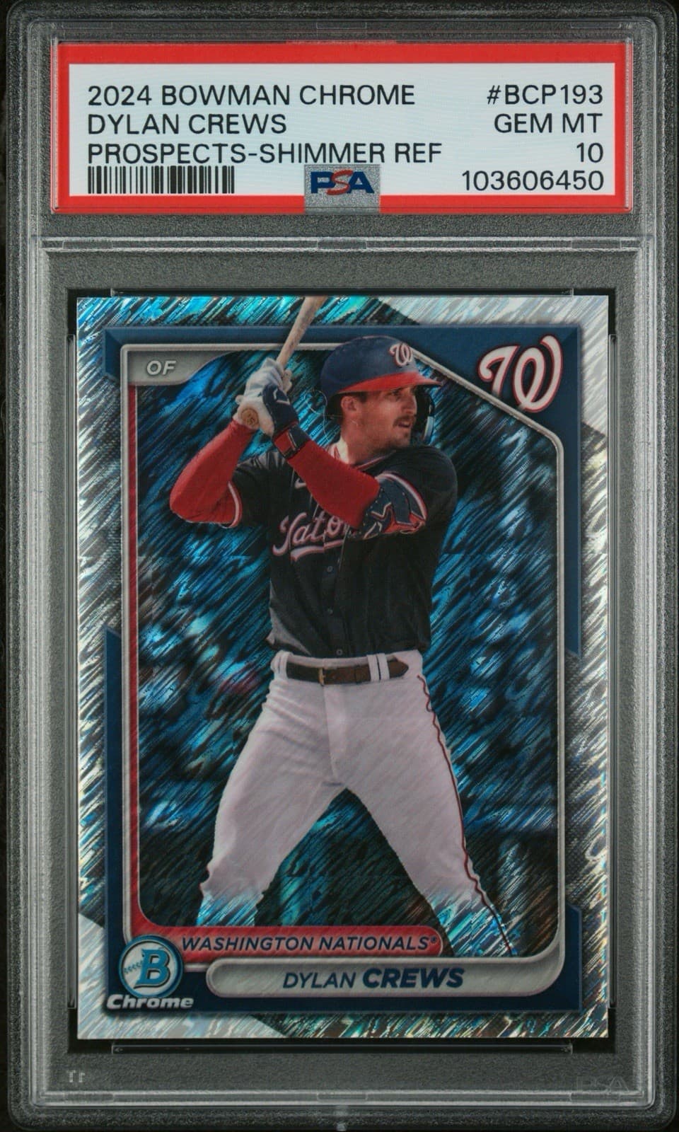 2024 Bowman Chrome Dylan Crews - Prospects Shimmer Refractor. PSA 10. Pop 7!