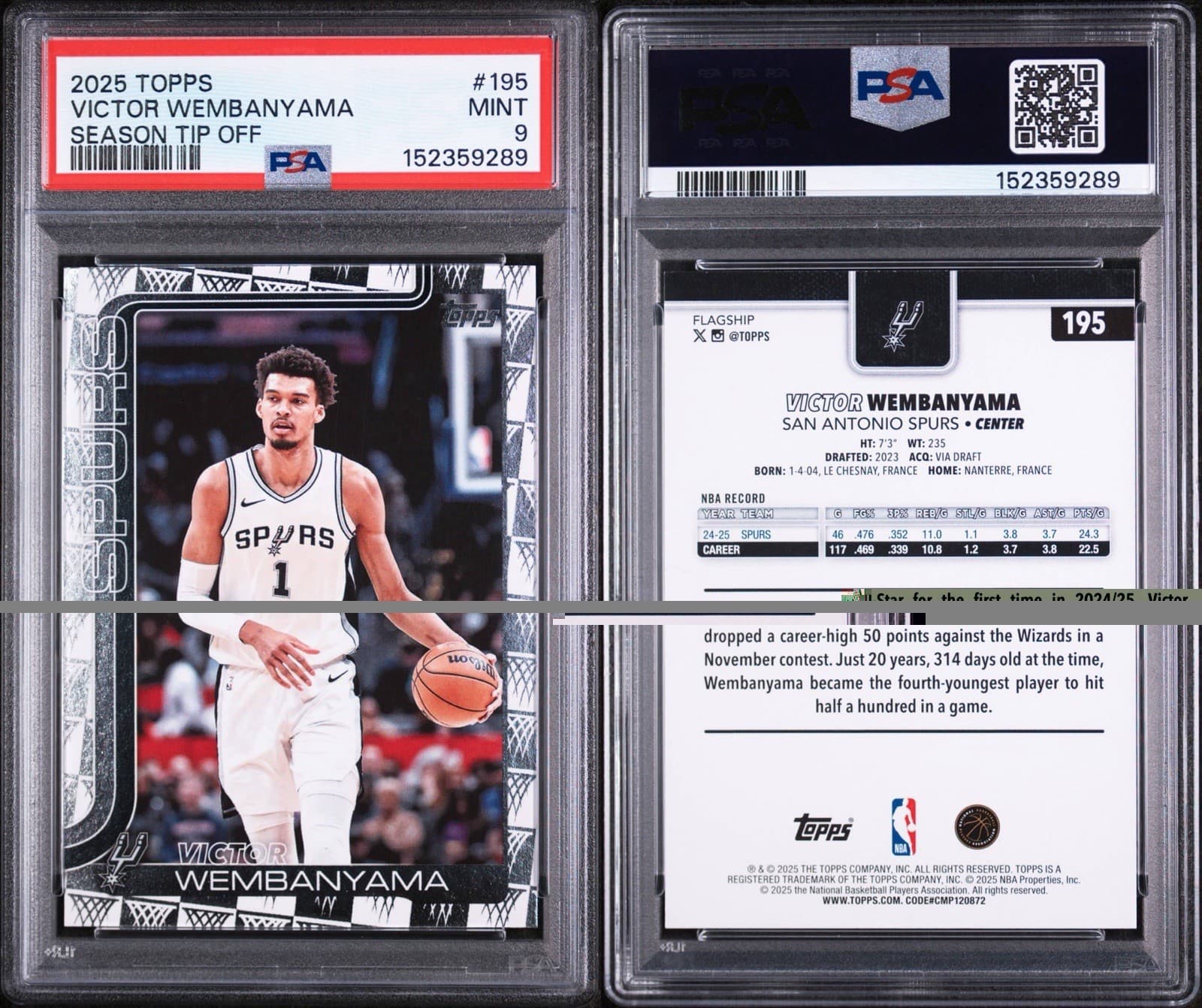 2025-26 Topps - Victor Wembanyama #195 Season Tip-Off. PSA 9 MINT