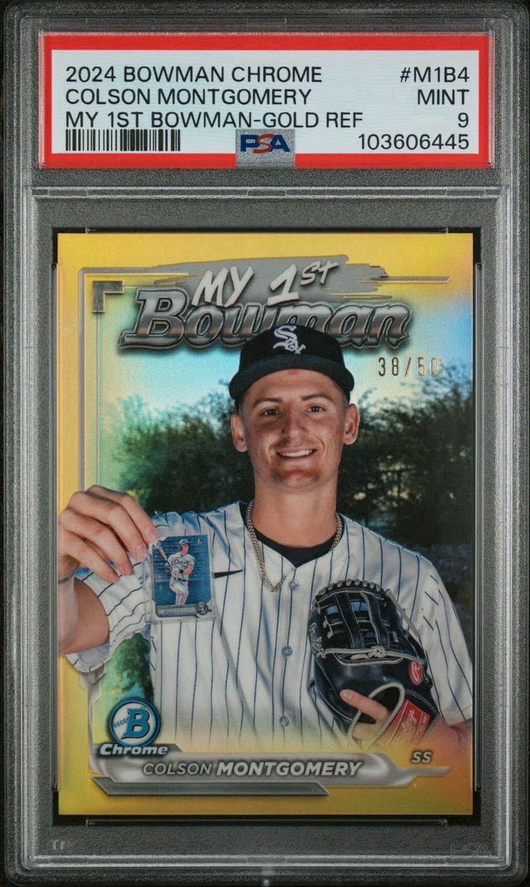2024 Bowman Chrome Prospects Gold Refractor Colson Montgomery /50. PSA 9. Pop 3!