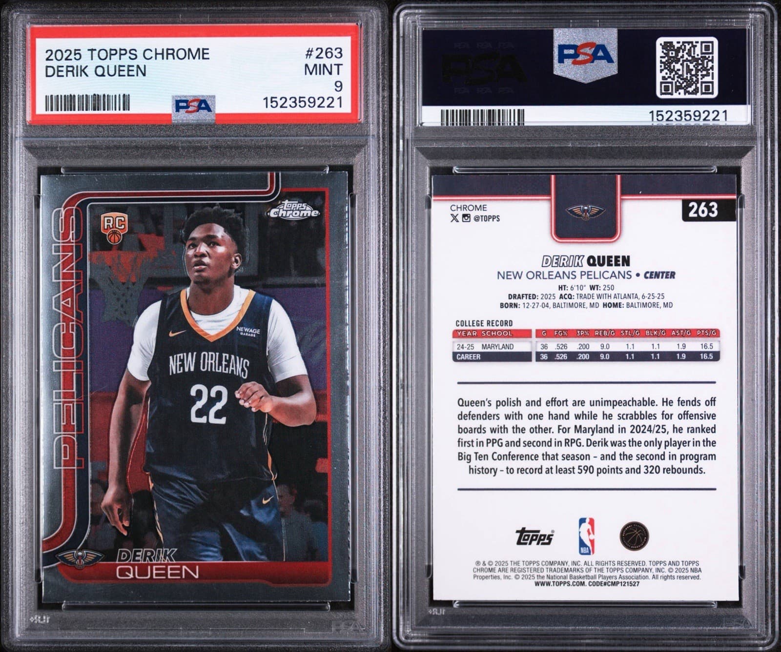 2025-26 Topps Chrome - Derik Queen #263 (RC). PSA 9 MINT