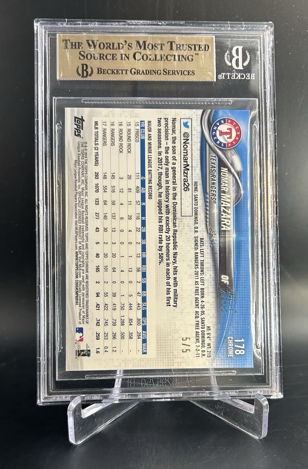 2018 Topps Chrome - Nomar Mazara #178 Red Wave Refractor 5/5. BGS 9.5 Gem Mint +