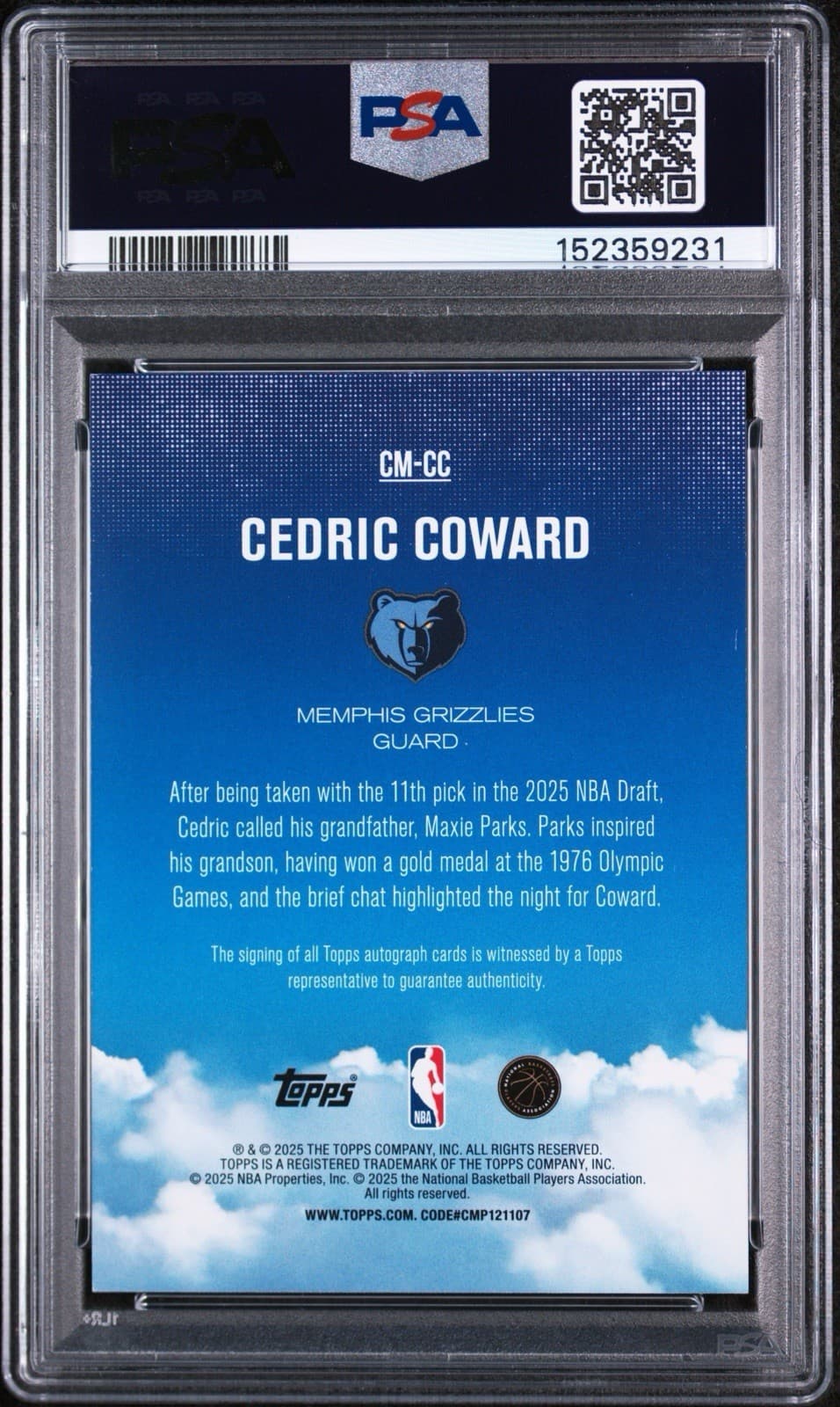 2025-26 Topps - Contemporary Marks Cedric Coward #CM-CC (AU, RC). PSA 9 MINT