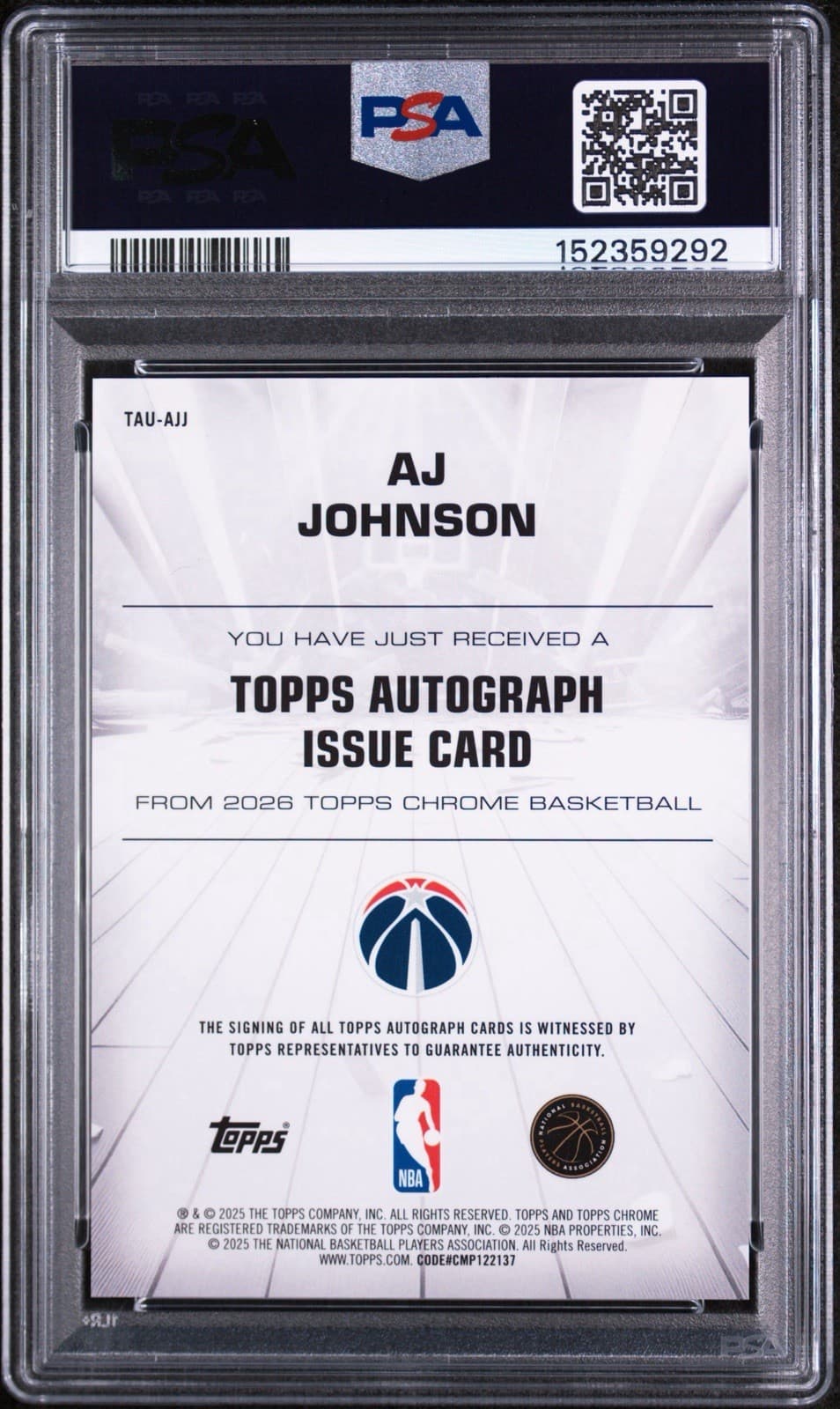 2025 TOPPS CHROME AUTOGRAPH ISSUE VETERANS TAU-AJJ AJ JOHNSON . PSA 10 GEM MINT