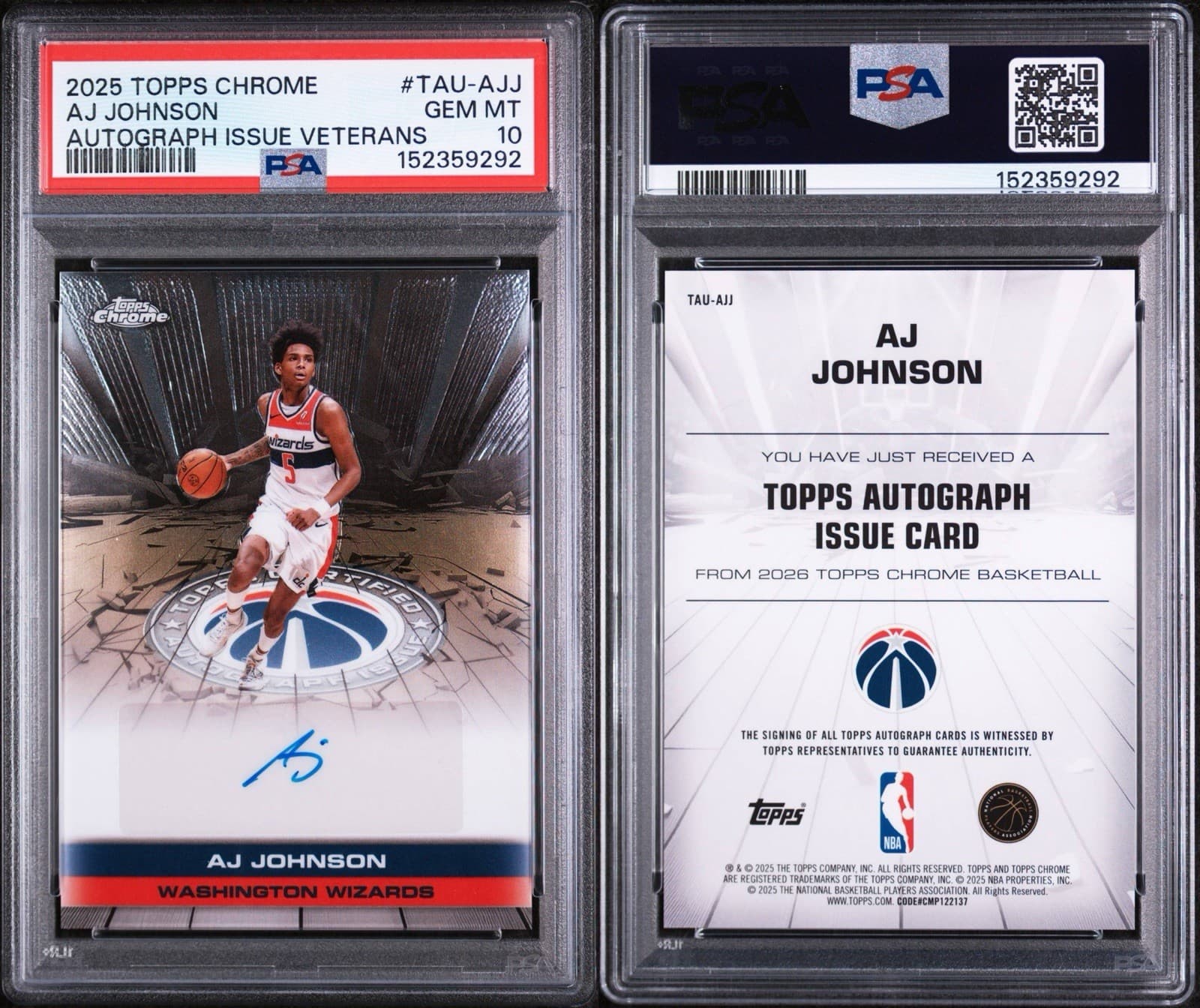 2025 TOPPS CHROME AUTOGRAPH ISSUE VETERANS TAU-AJJ AJ JOHNSON . PSA 10 GEM MINT
