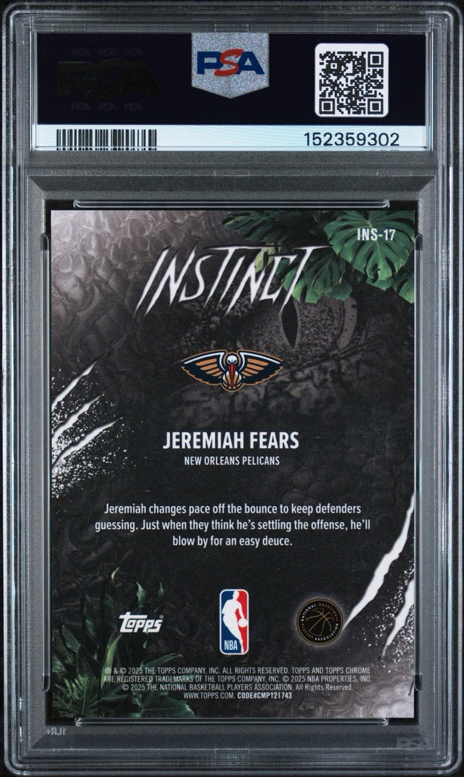 2025 Topps Chrome - Jeremiah Fears Instinct Aqua Refractor /199 (RC). PSA 10 GEM