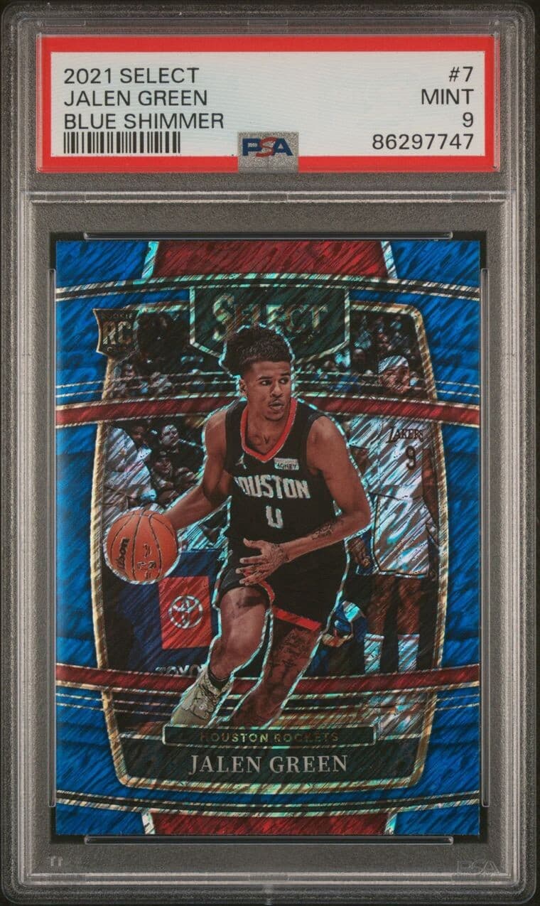 2021-22 Panini Select - Concourse Blue Shimmer Prizm #7 Jalen Green (RC). PSA 9.