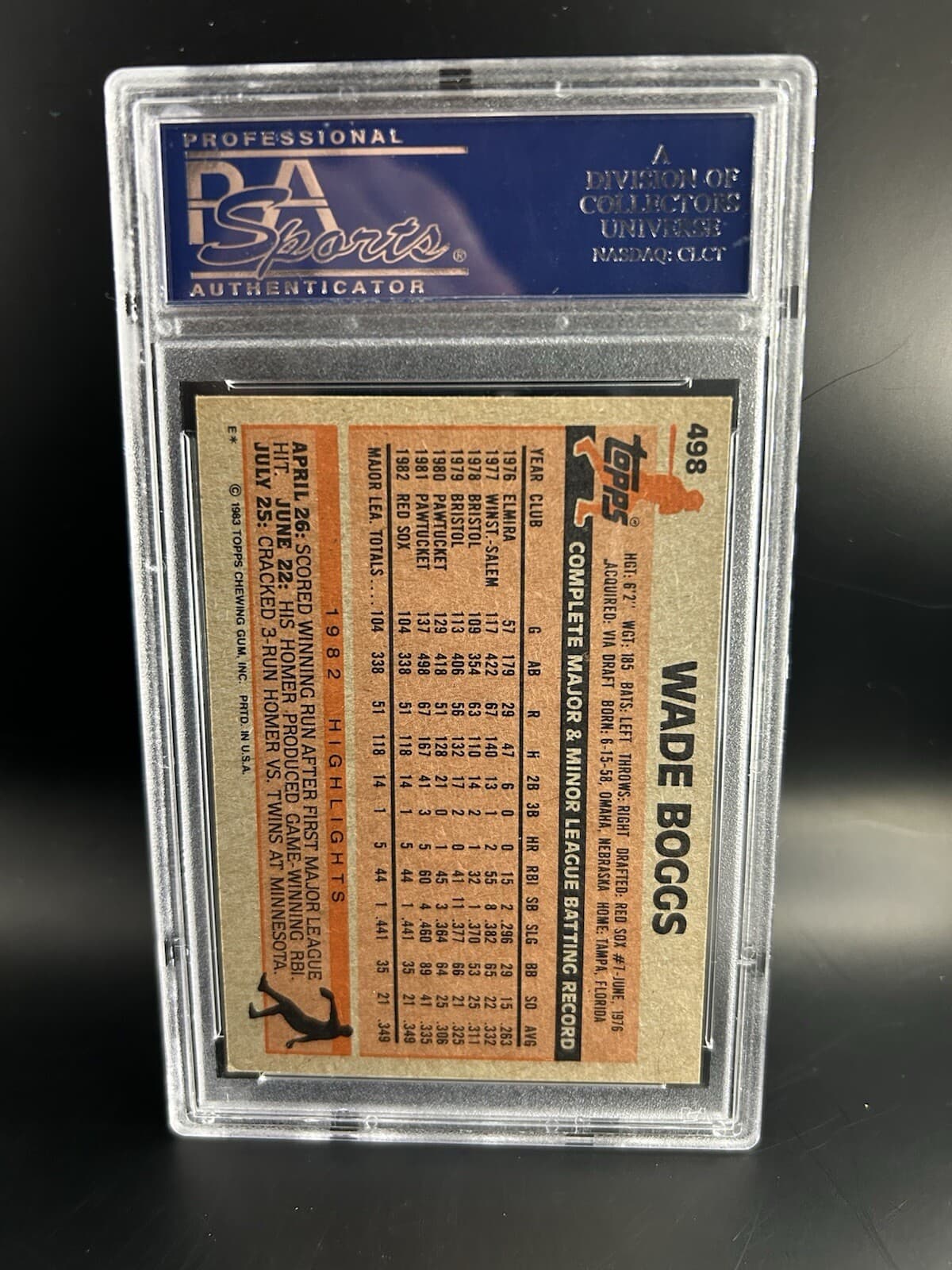 1983 Topps - #498 Wade Boggs (RC). PSA 7.