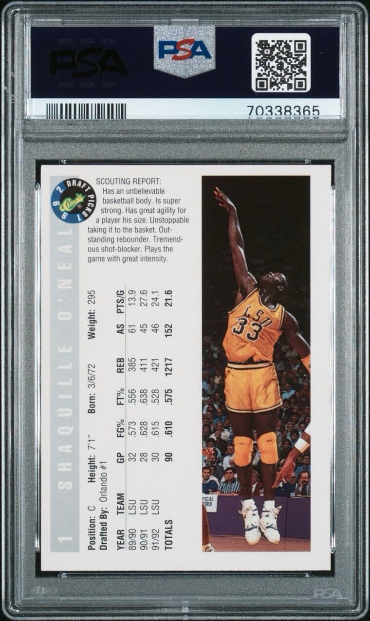 #1 Shaquille O’Neal 1992 classic draft picks Rookie Psa 7 LSU