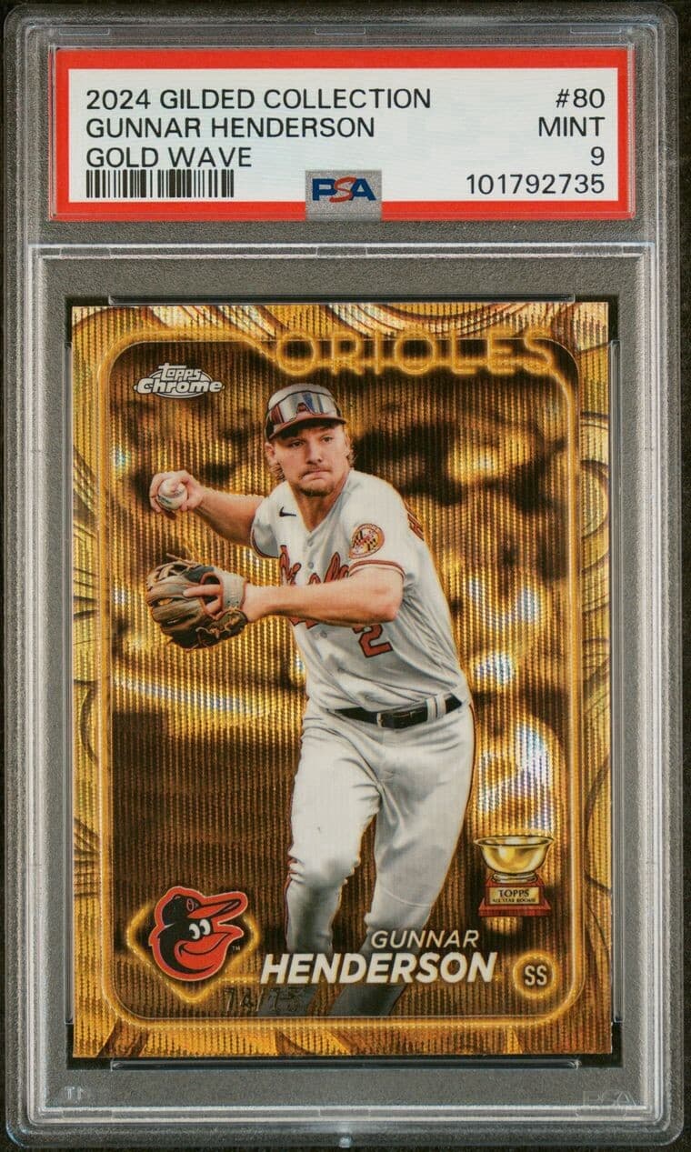 2024 Topps Chrome Gilded Collection - Gold Wave #80 Gunnar Henderson /75. PSA 9.