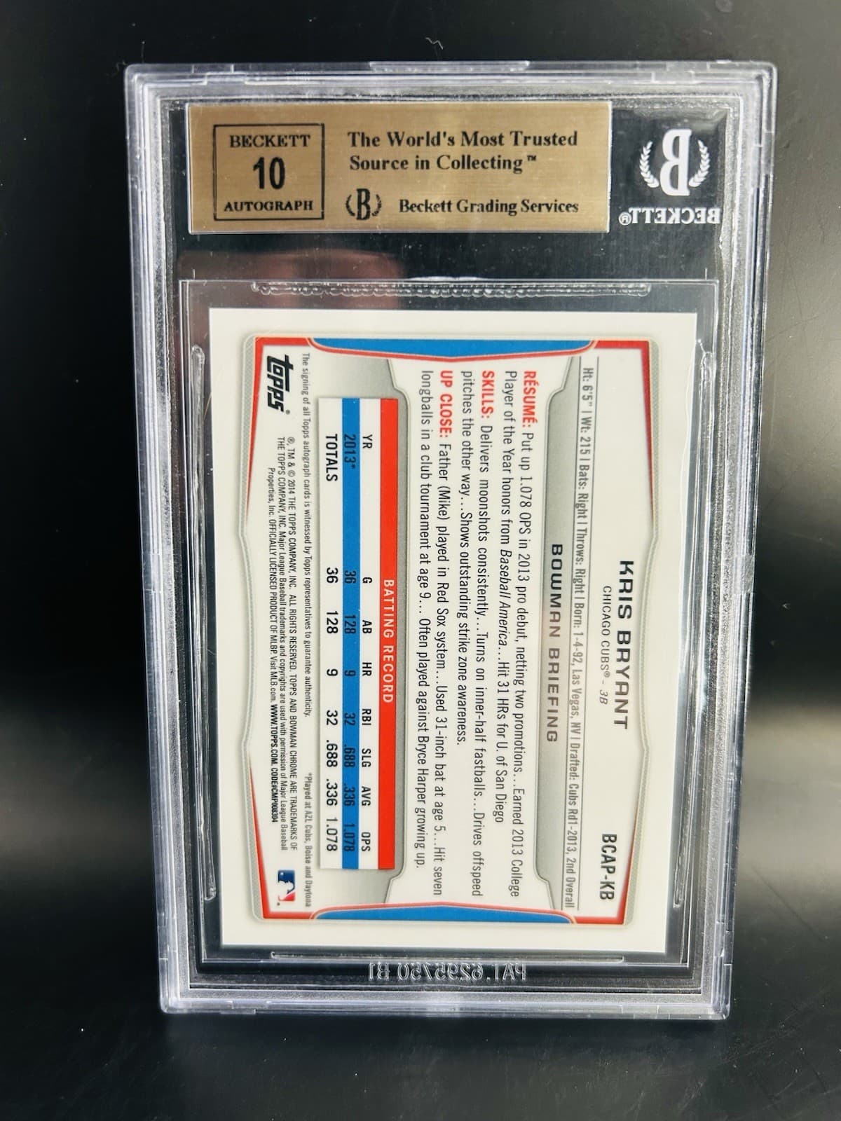 2014 Bowman - Prospect Autographs Chrome Kris Bryant (RC) #BCAP-KB. BGS 9.5/10