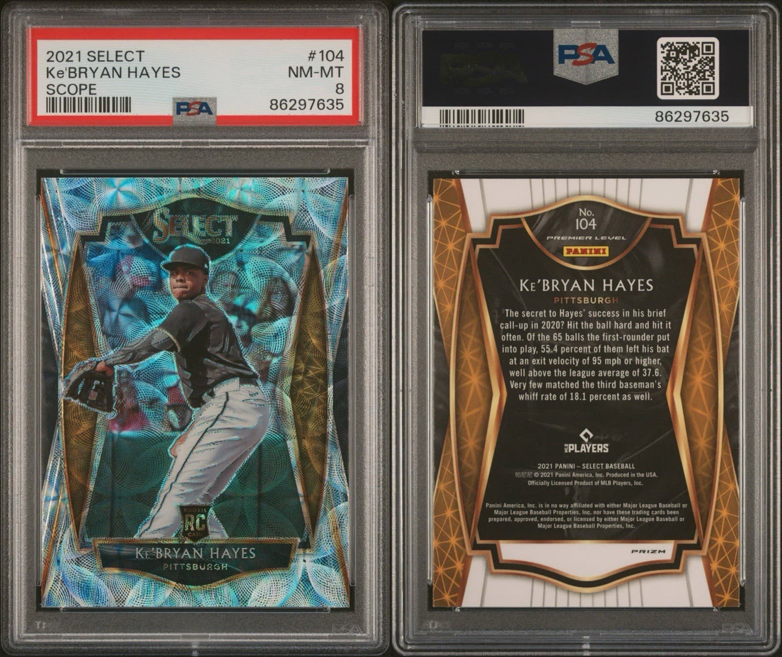 2021 Panini Select - Premier Ke'Bryan Hayes #104 Scope Prizm (RC). PSA 8