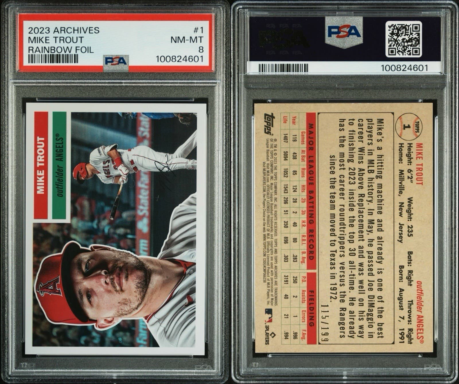 2023 Topps Archives - 1956 Topps Mike Trout #1 Rainbow Foil /199. PSA 8. Pop 1