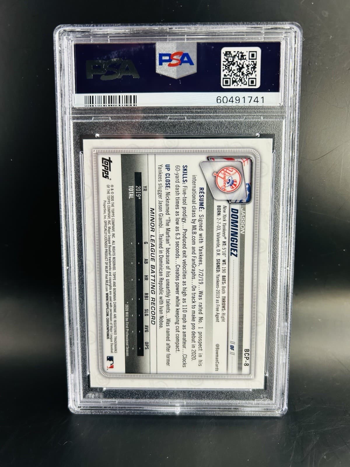 2020 Bowman Chrome Prospects Jasson Dominguez #BCP-8 Mojo Refractor (RC). PSA 10