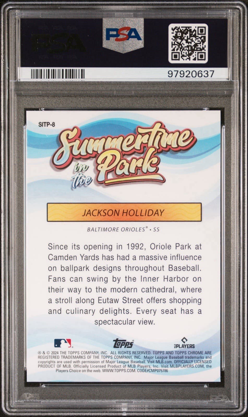 2024 Topps Chrome - Summertime in the Park Jackson Holliday #SITP-8 (RC). PSA 10