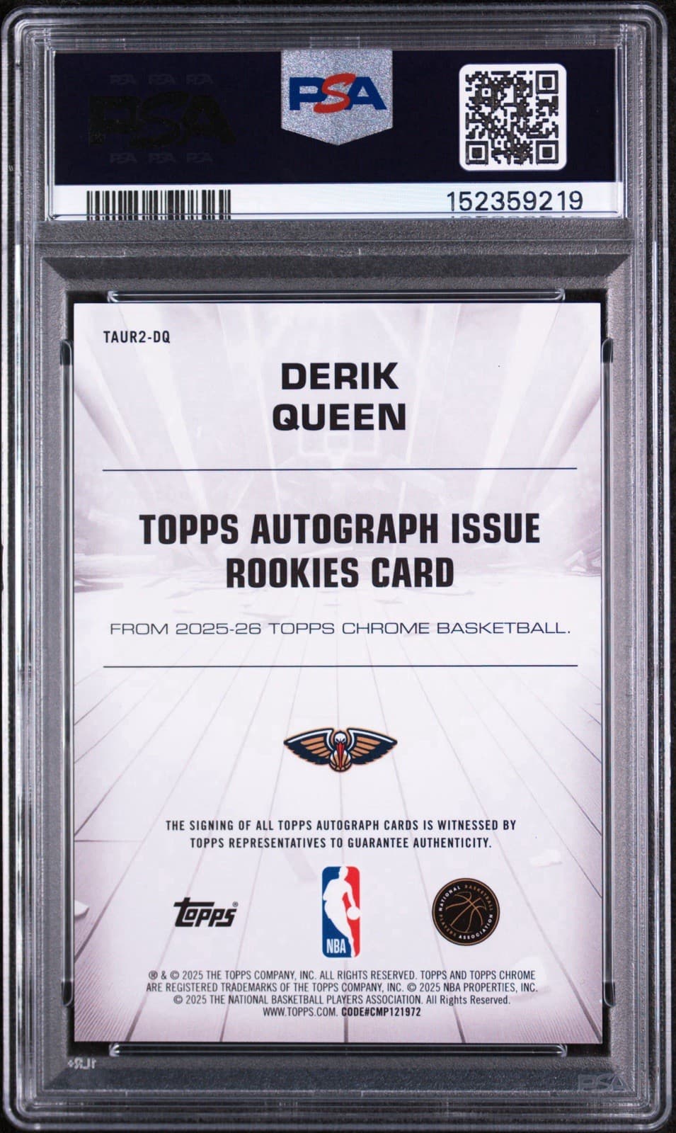 2025-26 Topps Chrome - Derik Queen #TAIR-DQ (RC) Auto Gold Refractor /50. PSA 9