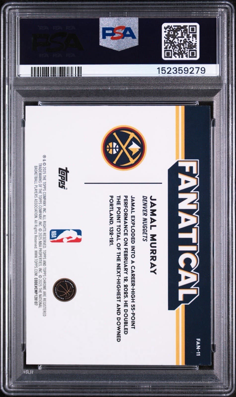 2025-26 Topps Chrome - Fanatical Jamal Murray #FAN-11. PSA 9 MINT