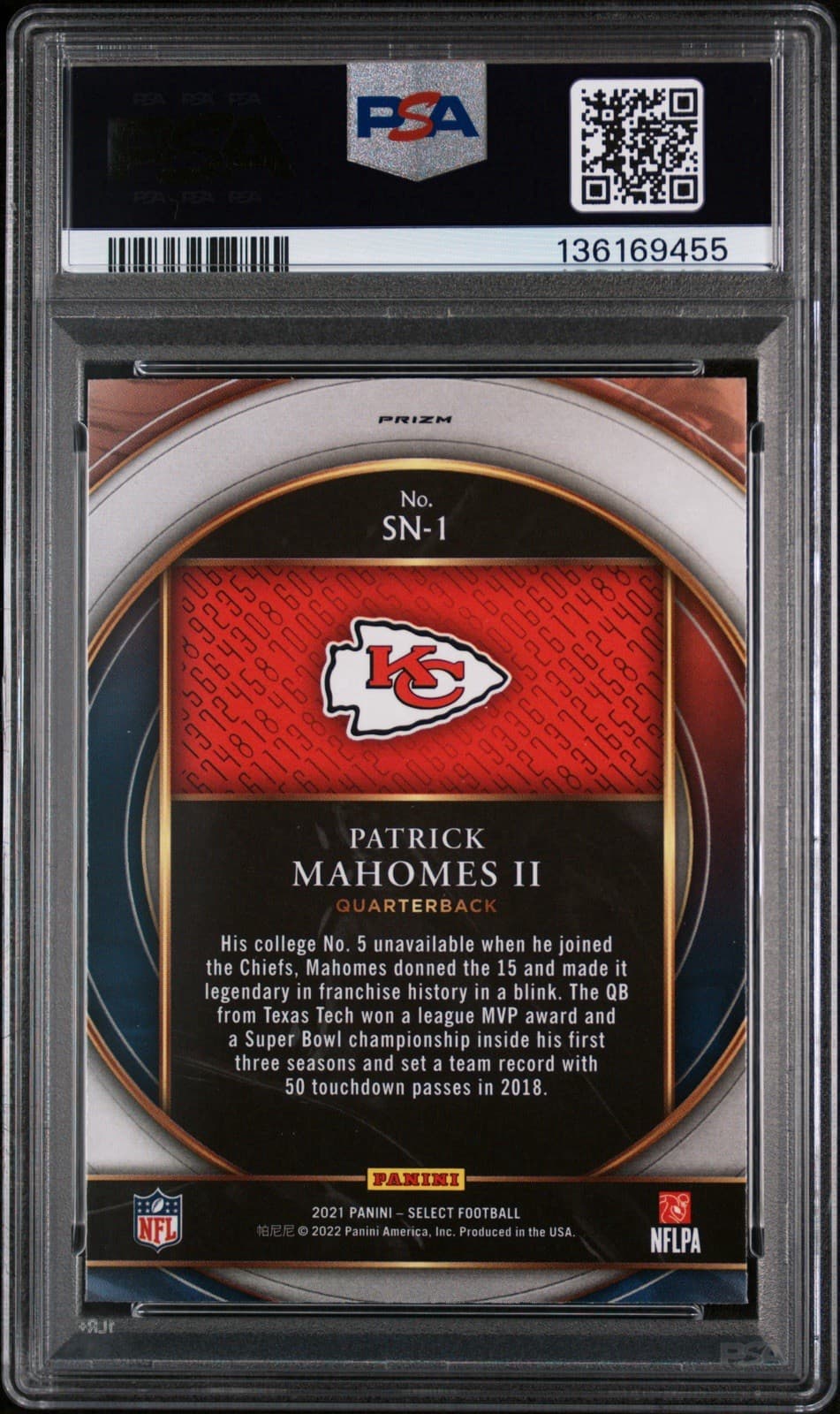 2021  Select  Patrick Mahomes II Select Numbers - Silver Prizm. PSA 10. Pop 12!
