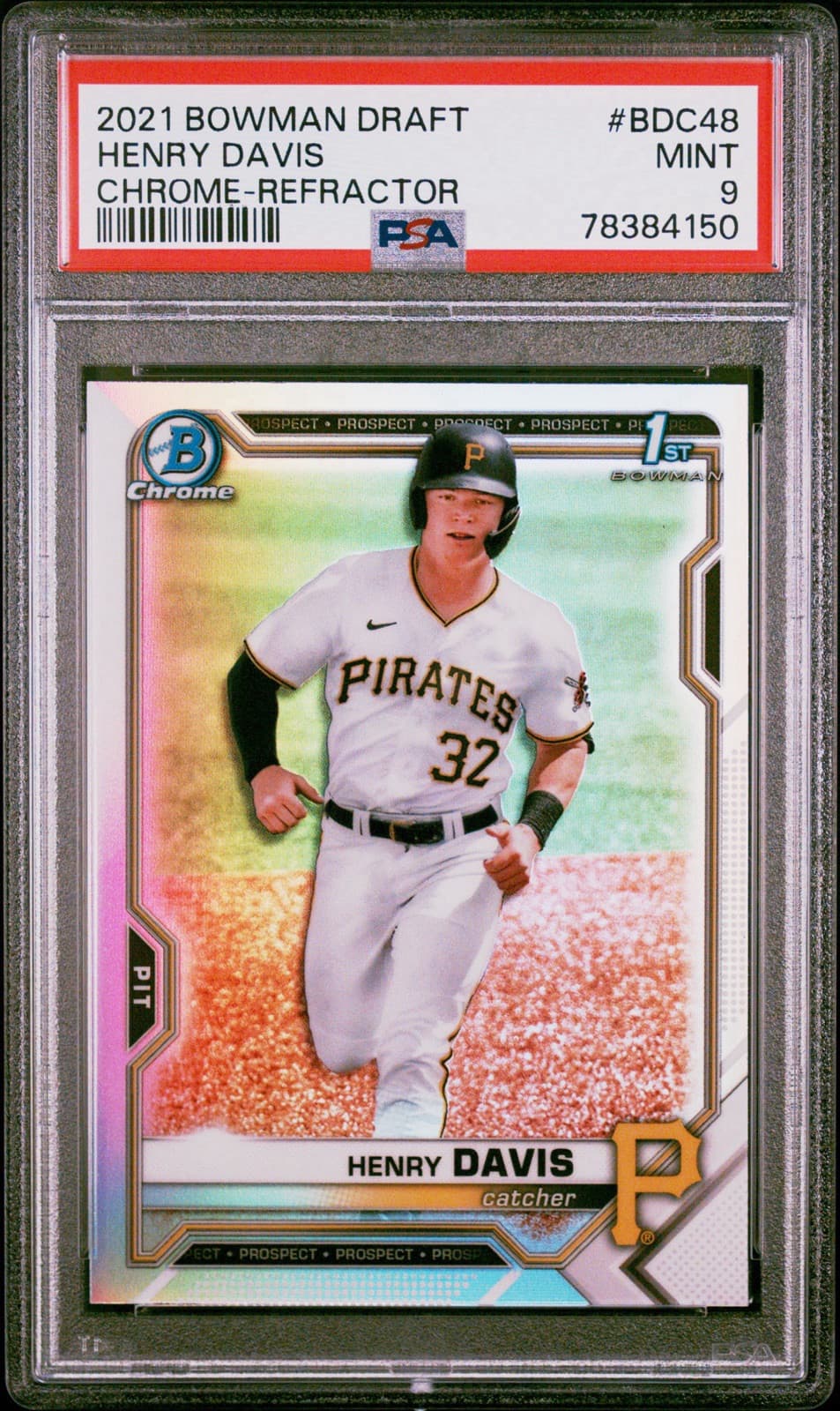 2021 Bowman Draft - Chrome Refractor #BDC-48 Henry Davis (RC). PSA 9