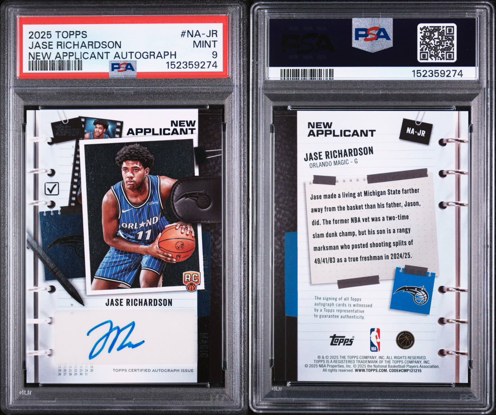 2025-26 Topps - New Applicant Autograph Jase Richardson (RC)  #NA-JR. PSA 9 MINT
