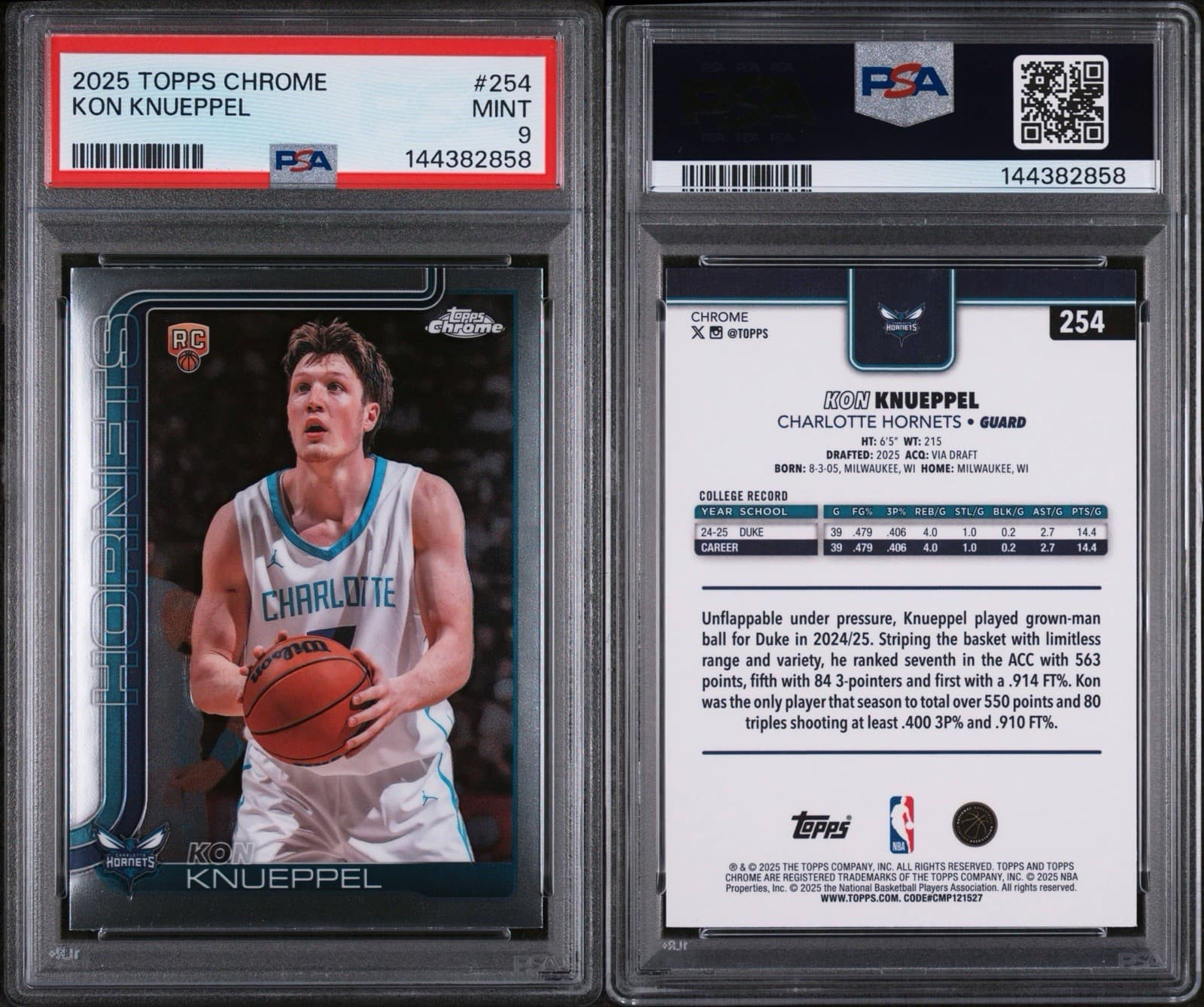 2025-26 Topps Chrome - Kon Knueppel #254 (RC). PSA 9 MINT