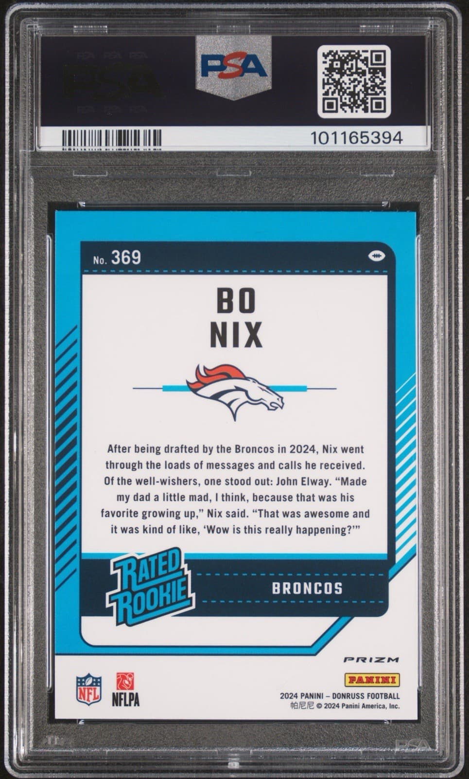 2024 Panini Donruss - Rated Rookie Bo Nix #369 Optic Preview Red Pandora. PSA 9