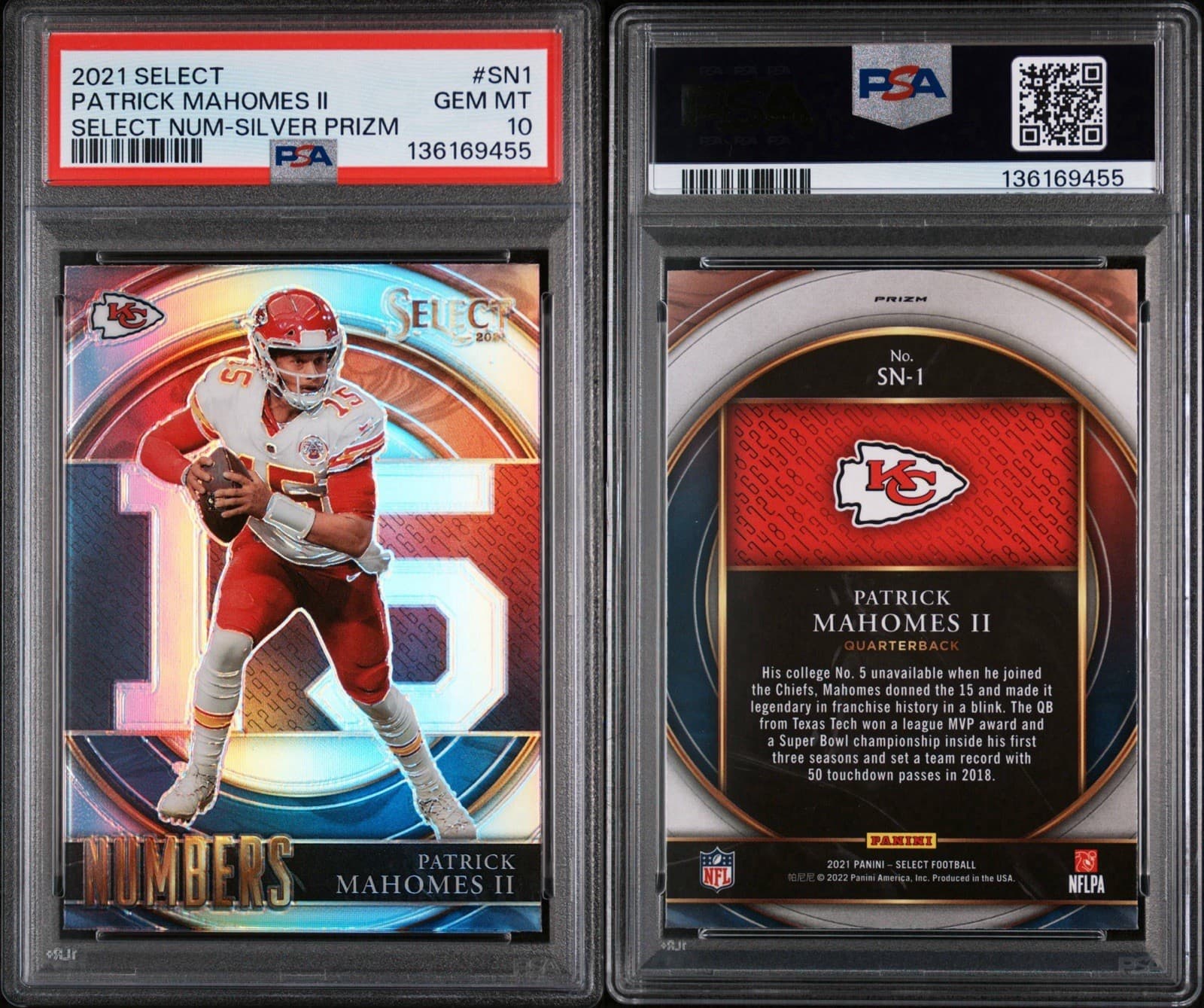 2021  Select  Patrick Mahomes II Select Numbers - Silver Prizm. PSA 10. Pop 12!