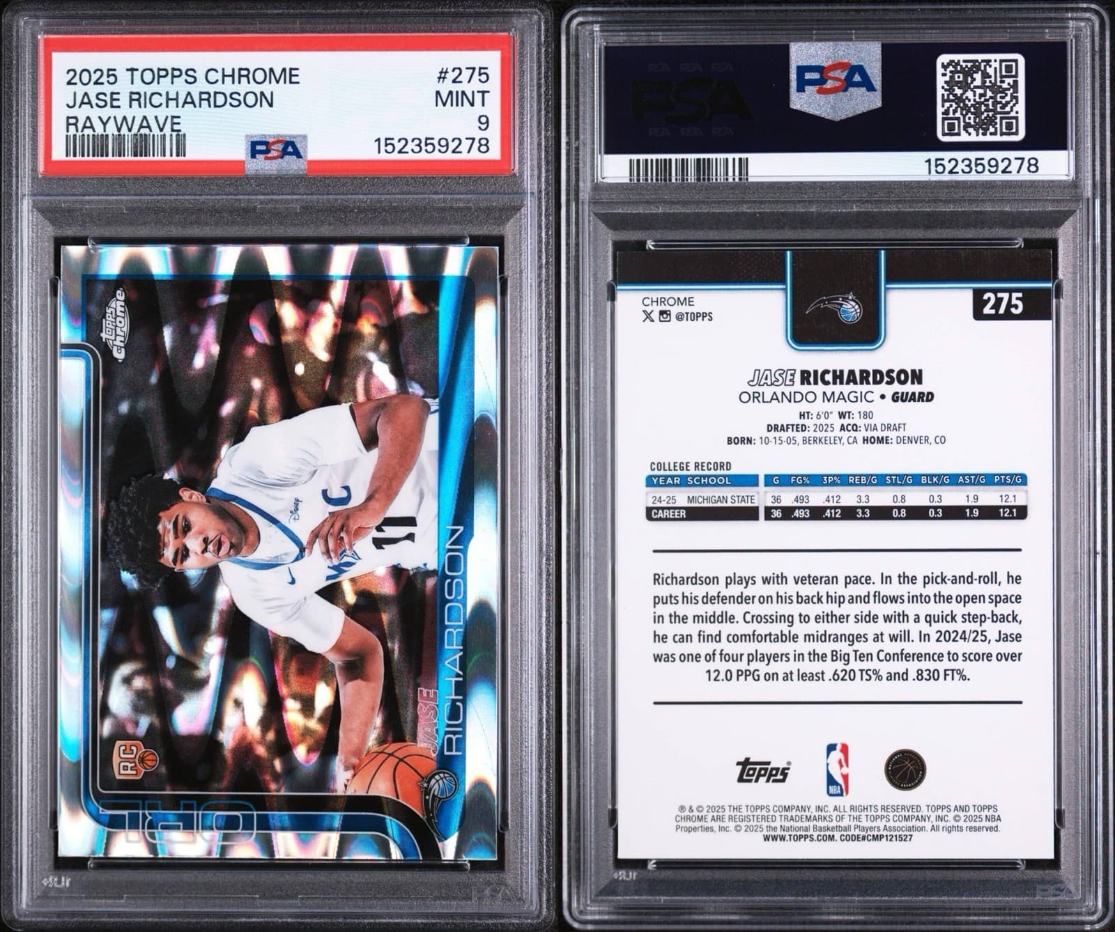 2025-26 Topps Chrome - Jase Richardson #275 RayWave Refractor (RC). PSA 9 MINT