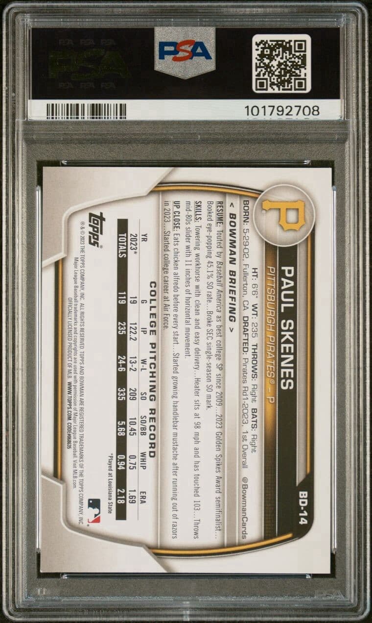 2023 Bowman Draft - #BD-14 Paul Skenes (RC). PSA 9.