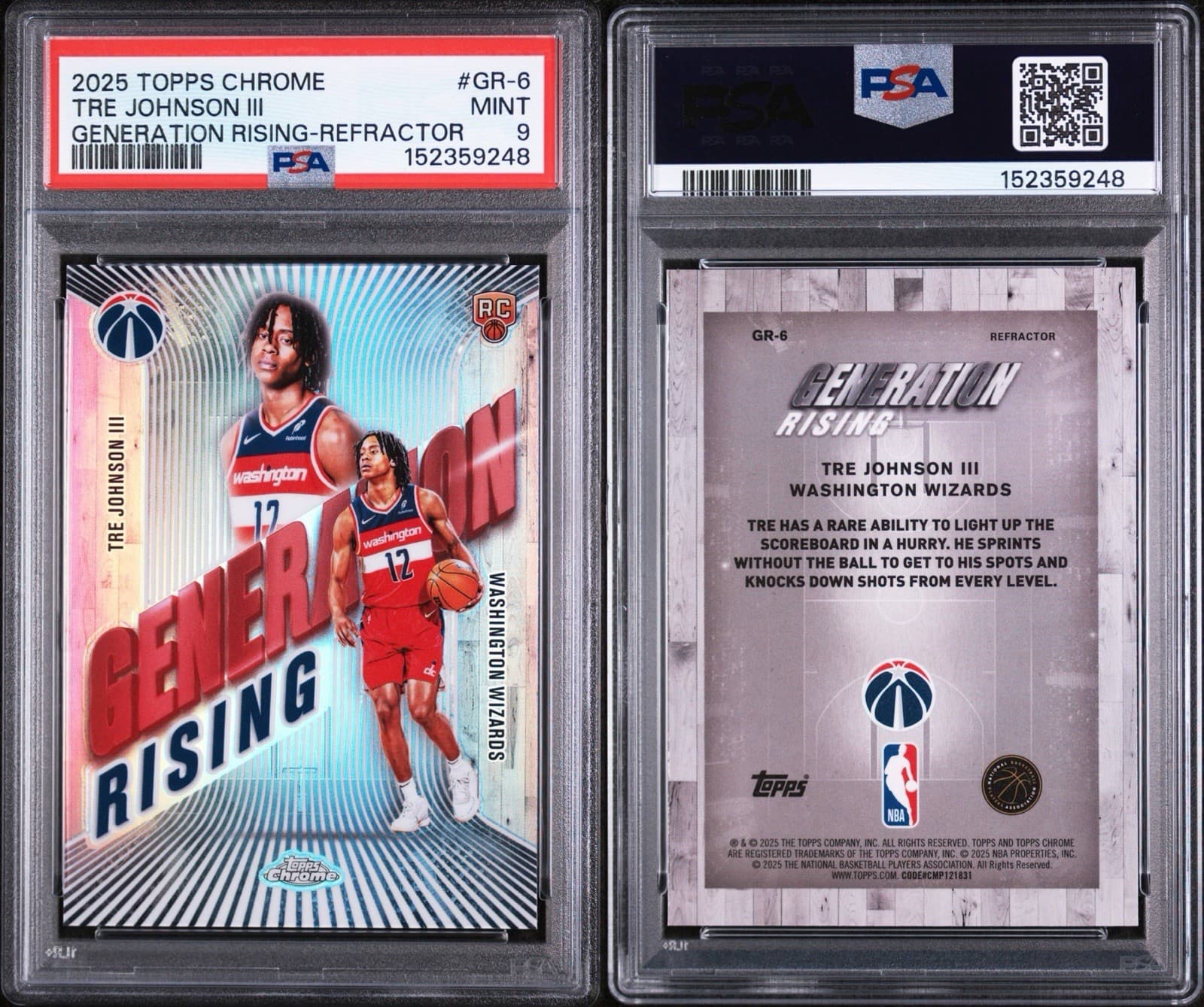 2025-26 Topps Chrome - Generation Rising Tre Johnson #GR-6 (RC) Refractor. PSA 9