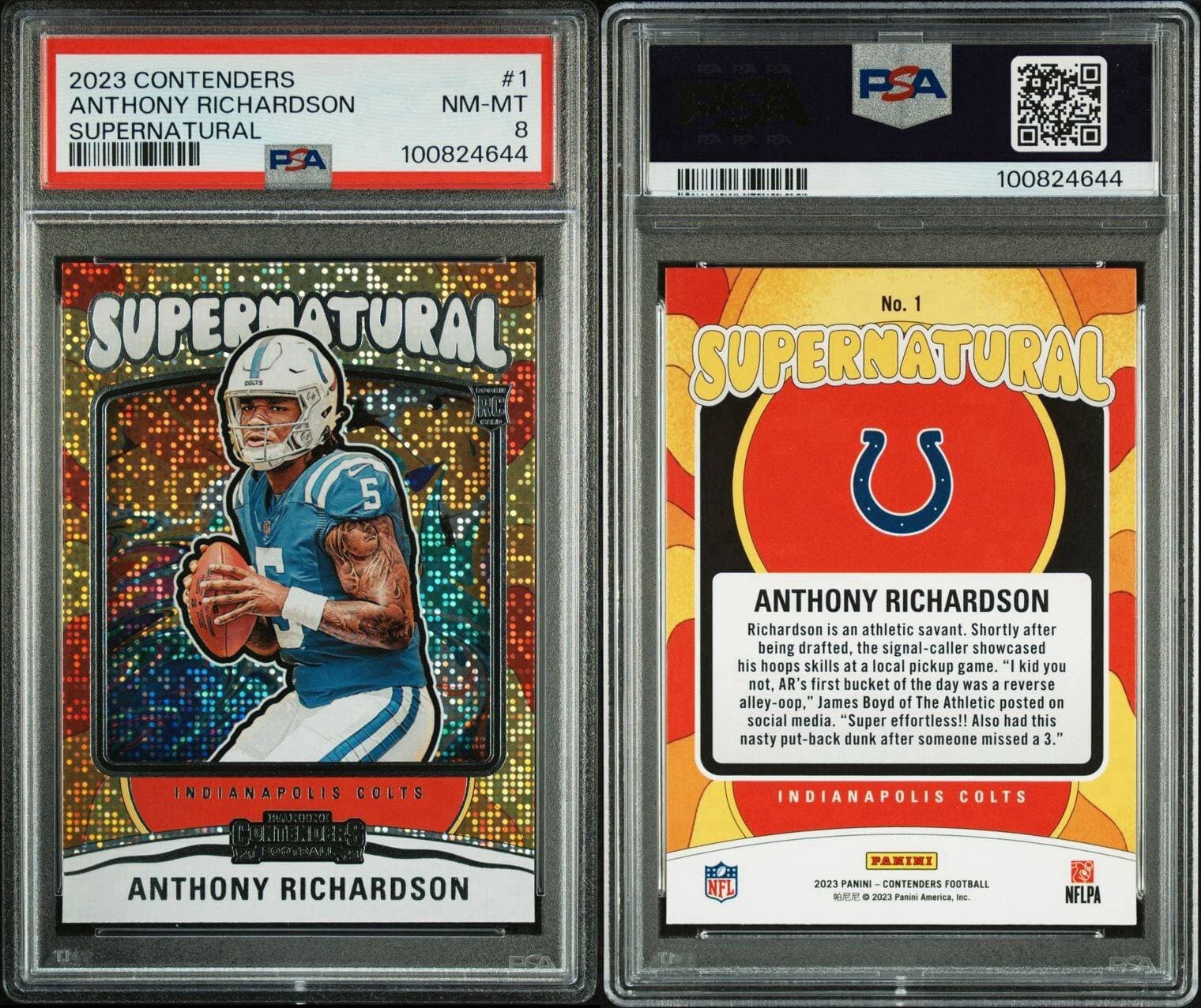 ANTHONY RICHARDSON 2023 CONTENDERS SUPERNATURAL #1 ROOKIE RC PSA  8