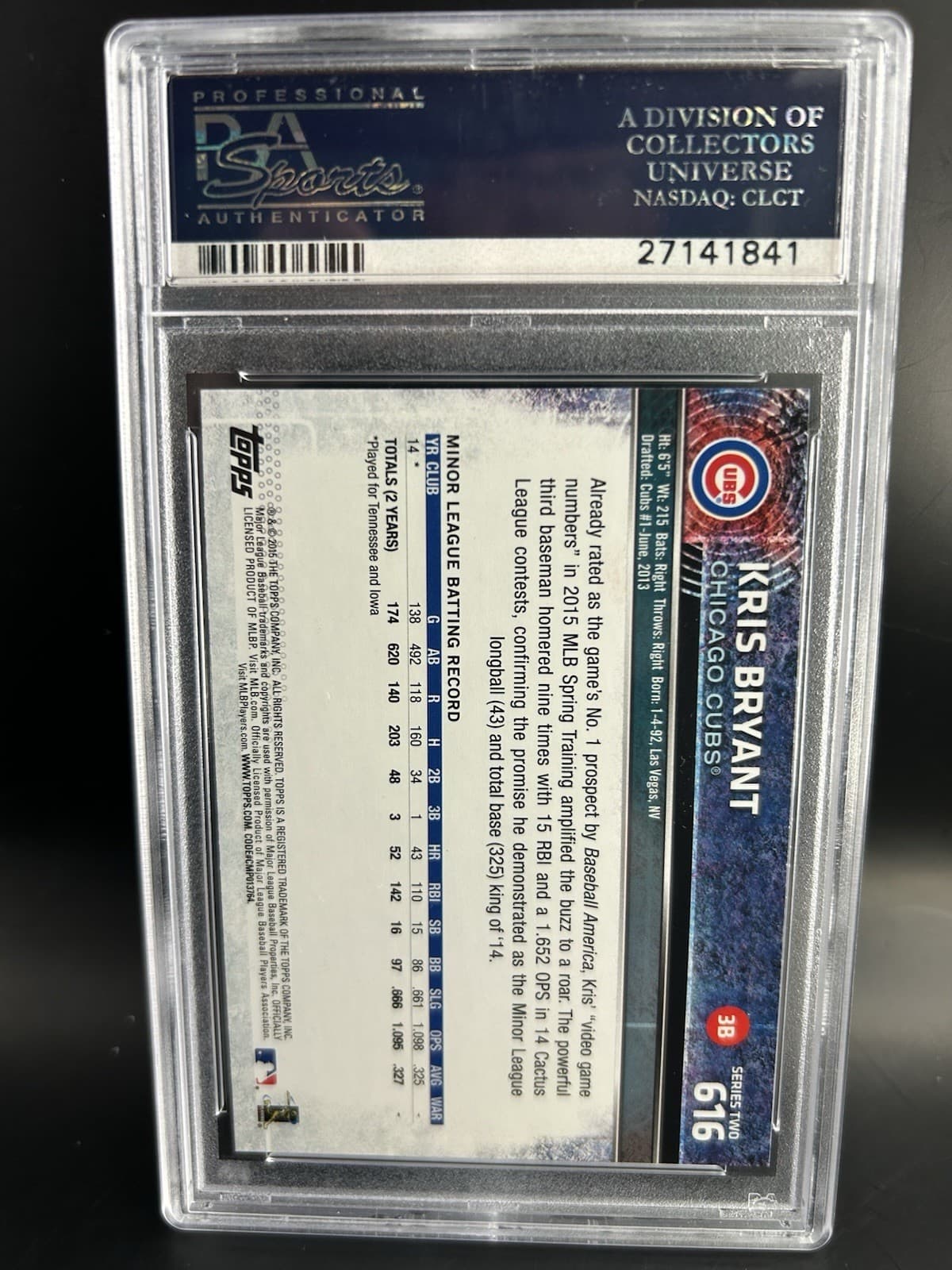 2015 Topps - Kris Bryant #616 Close - Up (RC). PSA 10!