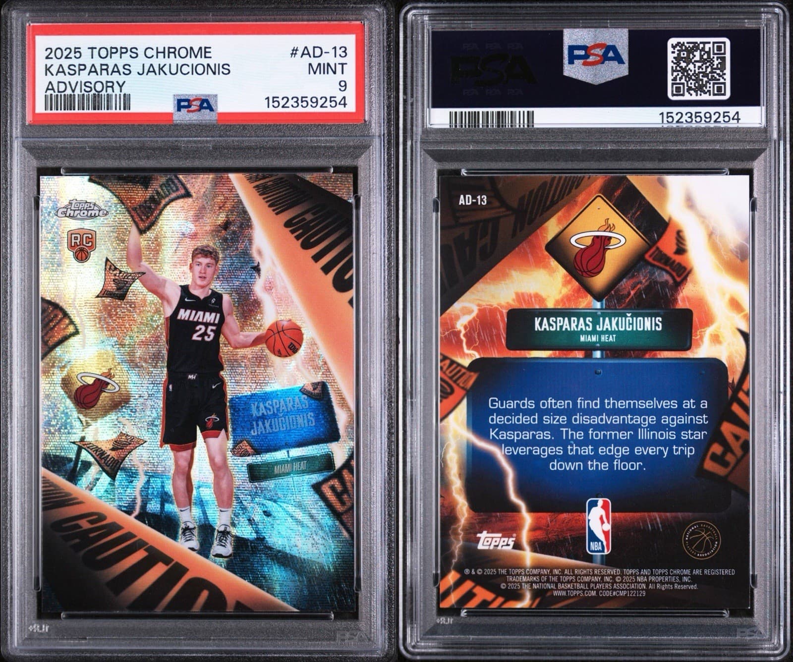 2025 Topps Chrome - Advisory (Case Hit) Kasparas Jakucionis #AD-13 (RC). PSA 9