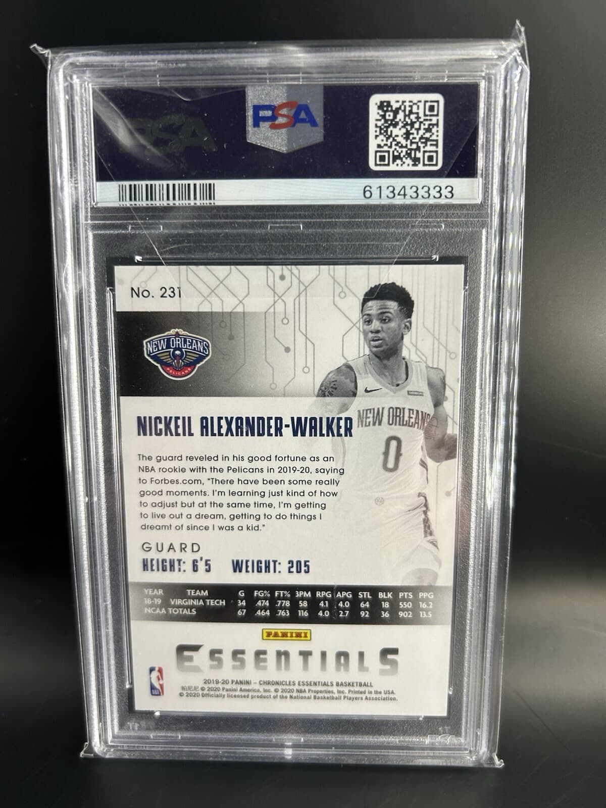 2019-20 Panini Chronicles Essentials #231 Nickeil Alexander-Walker (RC). PSA 10.