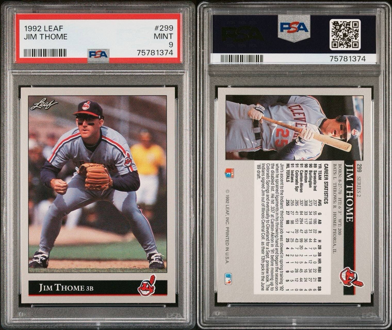 1992 Leaf #299 Jim Thome Cleveland Indians PSA 9 MINT
