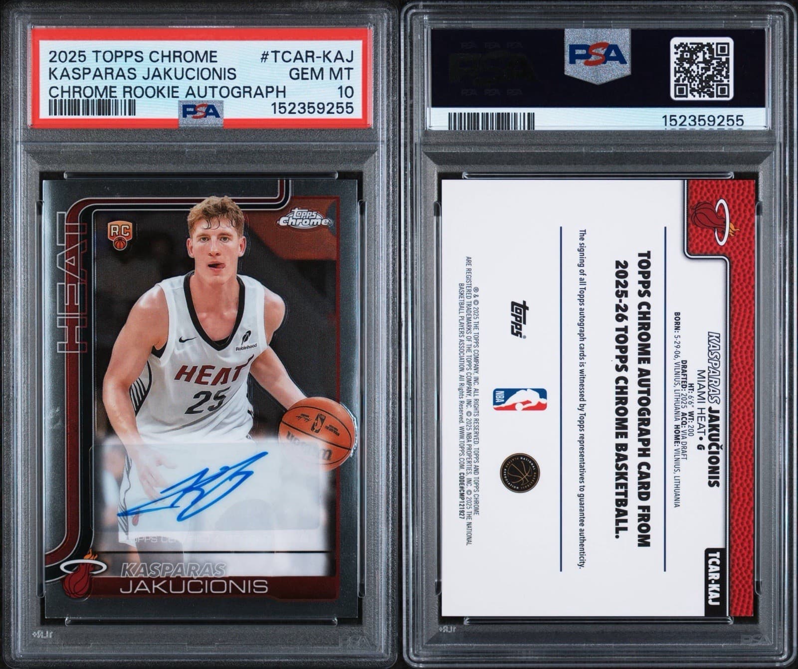 2025 Topps Chrome - Rookie Autographs Kasparas Jakucionis #TCAR-KAJ (RC). PSA 10
