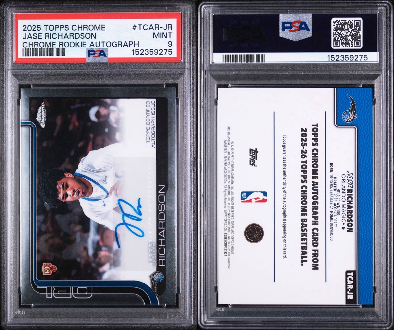 2025 Topps Chrome - Rookie Autographs Jase Richardson #TCAR-JR (RC). PSA 9 MINT