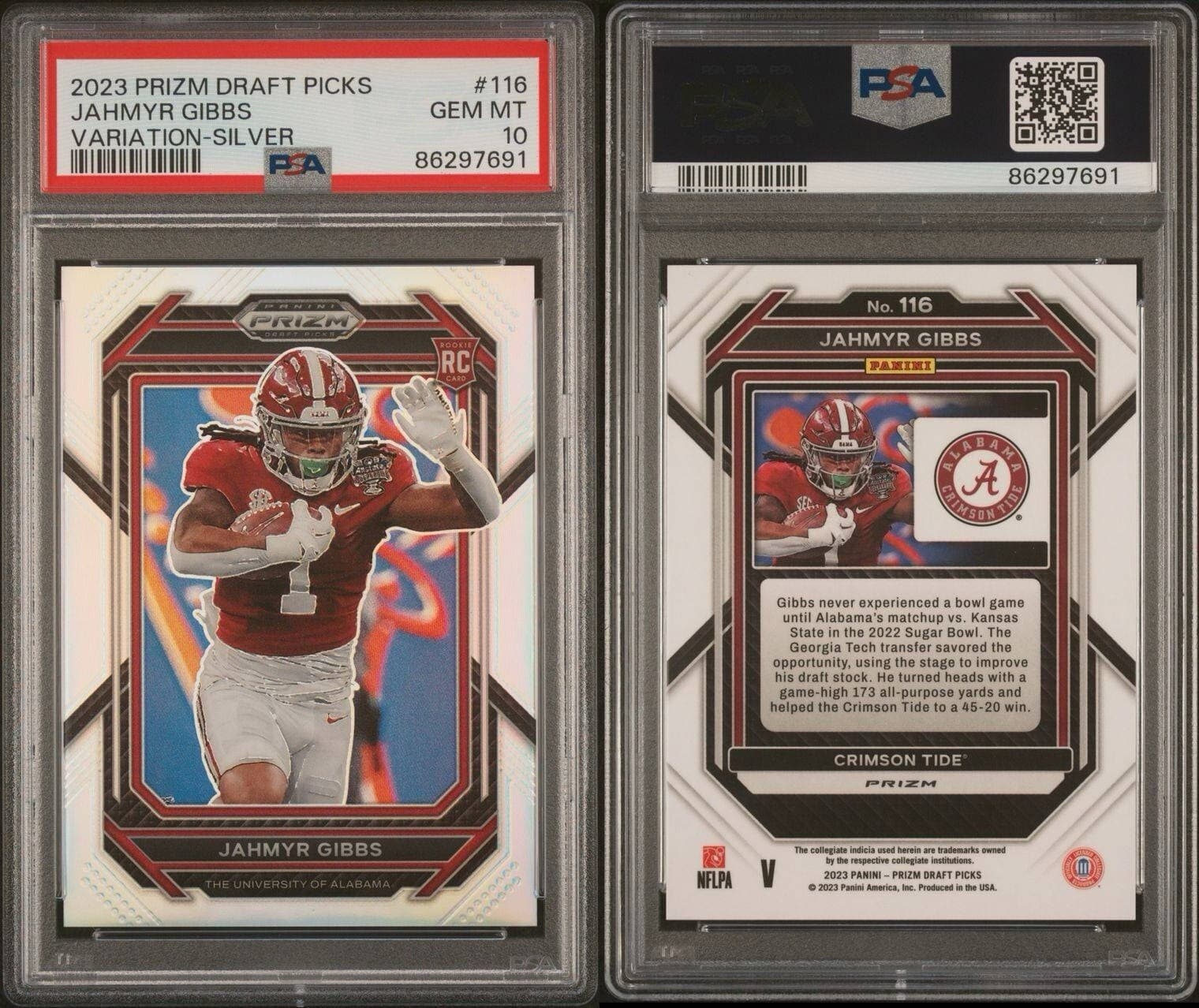 2023 Panini Prizm Draft Picks - Variation Silver #116 Jahmyr Gibbs (RC) PSA 10