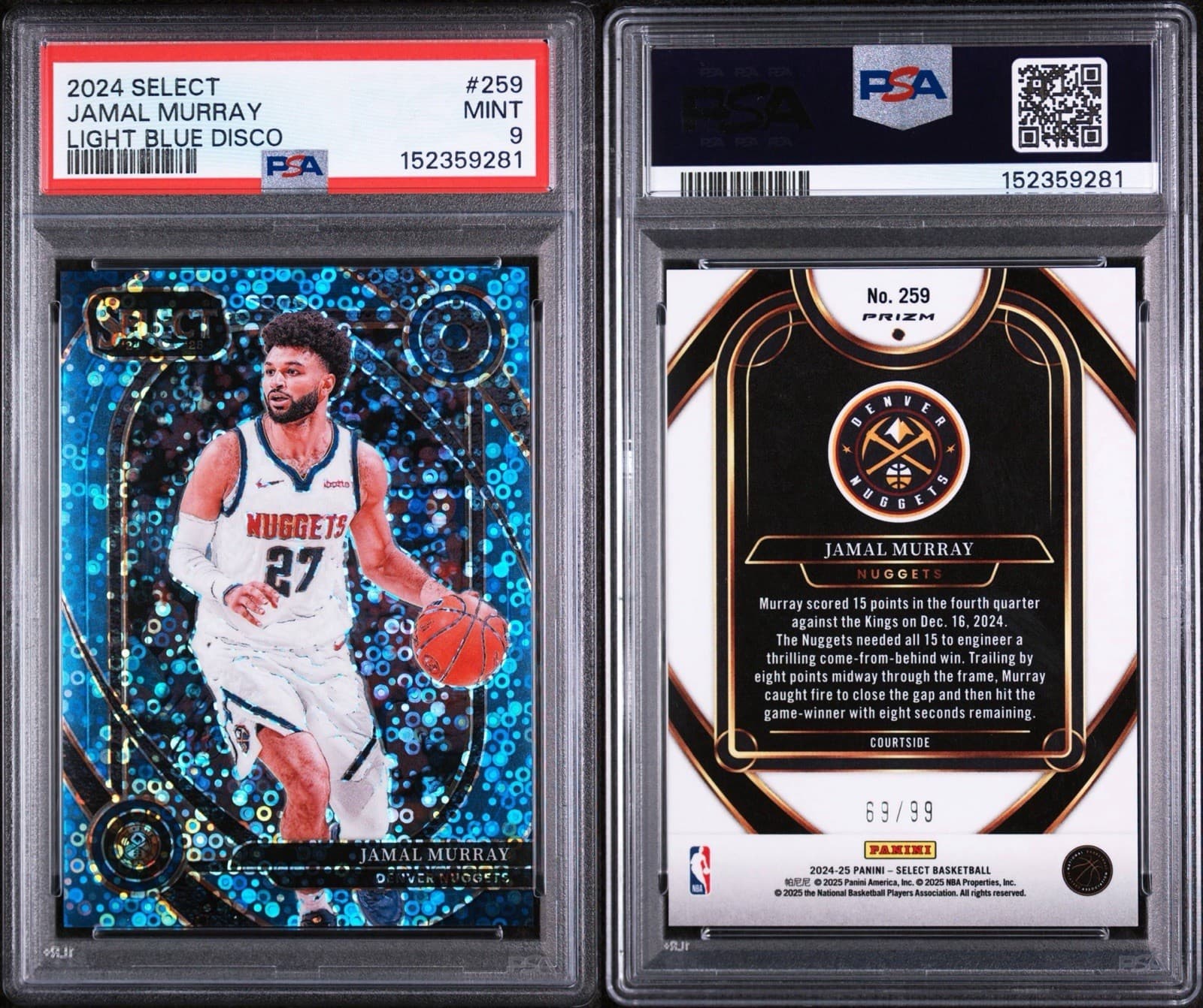 2024 Select - Courtside Jamal Murray #259 Light Blue Disco Prizm /99. PSA 9 MINT