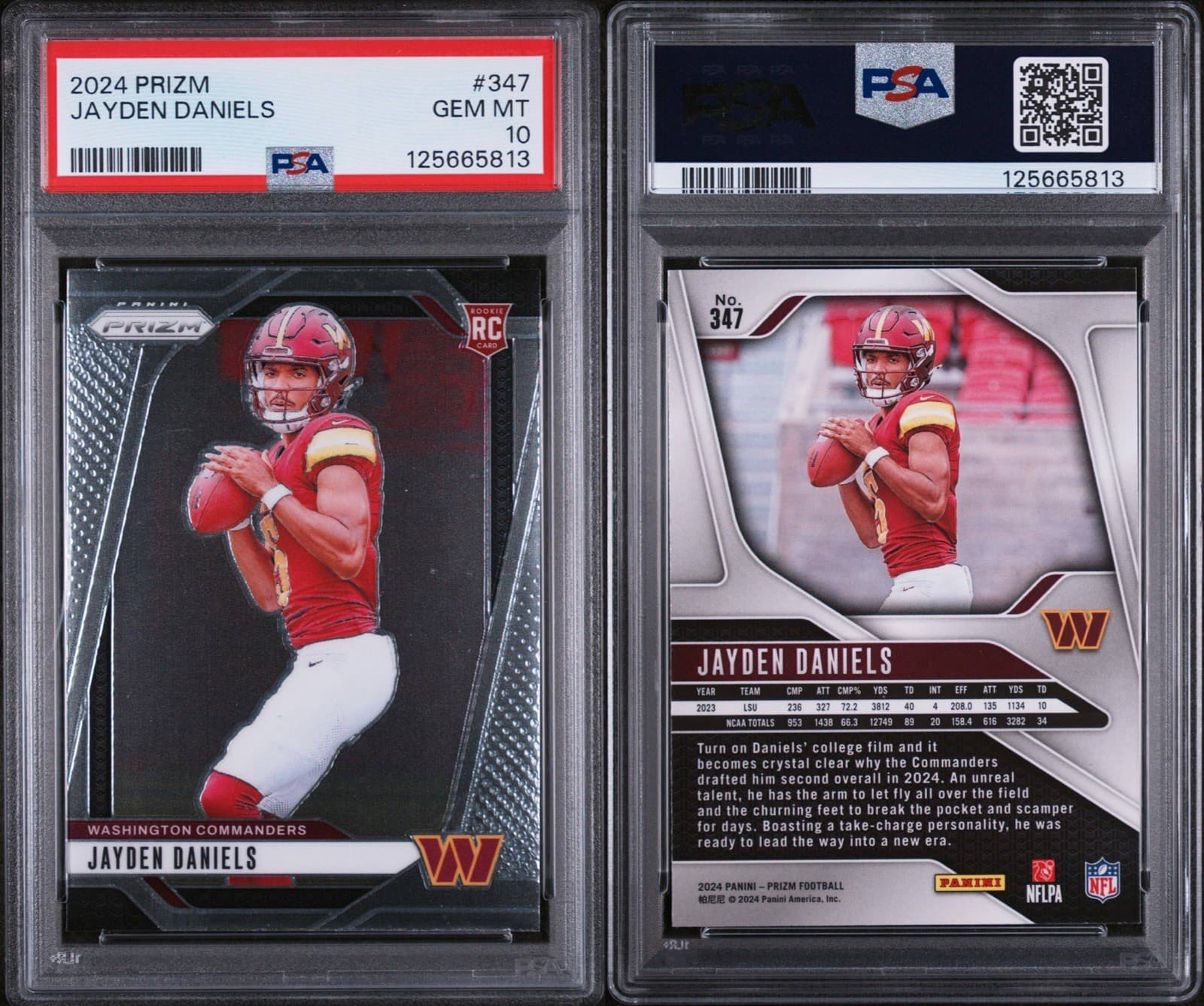 2024 Panini Prizm - Rookies Jayden Daniels #347 (RC). PSA 10 GEM MINT