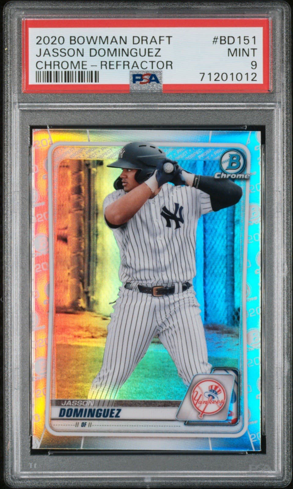 2020 Bowman Draft - Chrome Jasson Dominguez #BD-151 Refractor (RC). PSA 9 Mint.