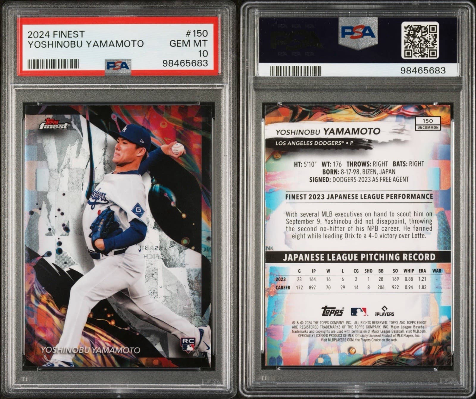 2024 Topps Finest - Uncommon Yoshinobu Yamamoto #150 (RC). PSA 10 GEM MT